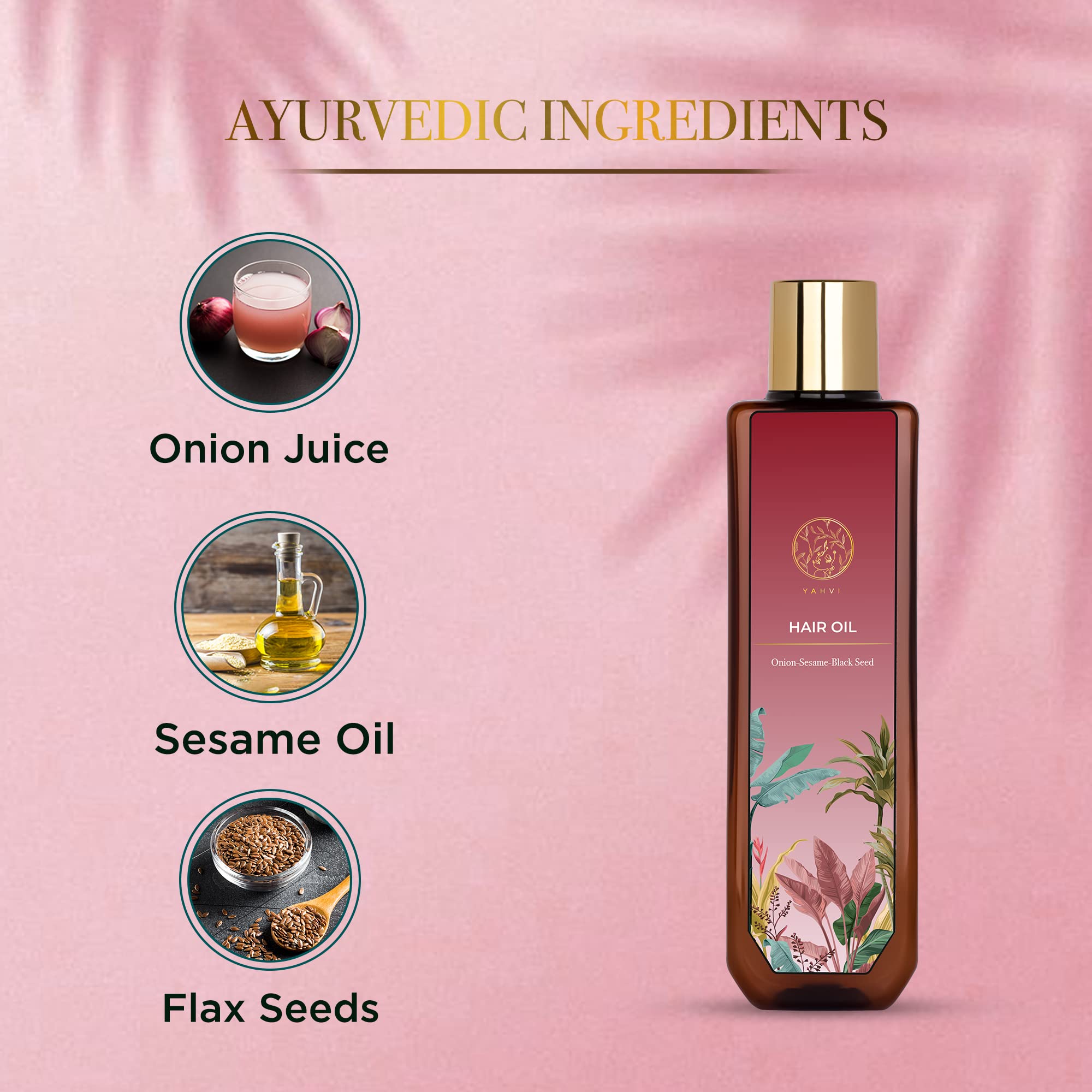 Yahvi Onion Enriched Hair Growth Oil with Sesame & Olive Oil | Anti Hair Fall Treatment for All Hair Types | Paraben-Free & Cruelty-Free | 200ml | Promotes Thicker, Stronger Hair for Daily Nourishment & Styling