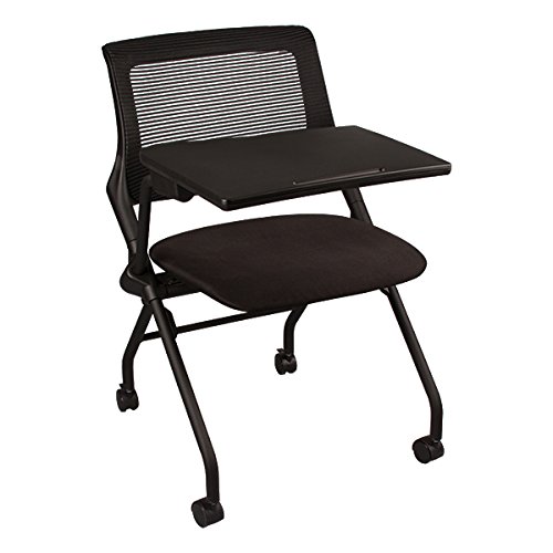 Learniture Mesh Tablet Arm Chair with Wheels - Ergonomic Office Conference Chair with Flip-Up Writing Tablet & Padded Seat - Black - Perfect for Home Office, Study, and Conference Rooms