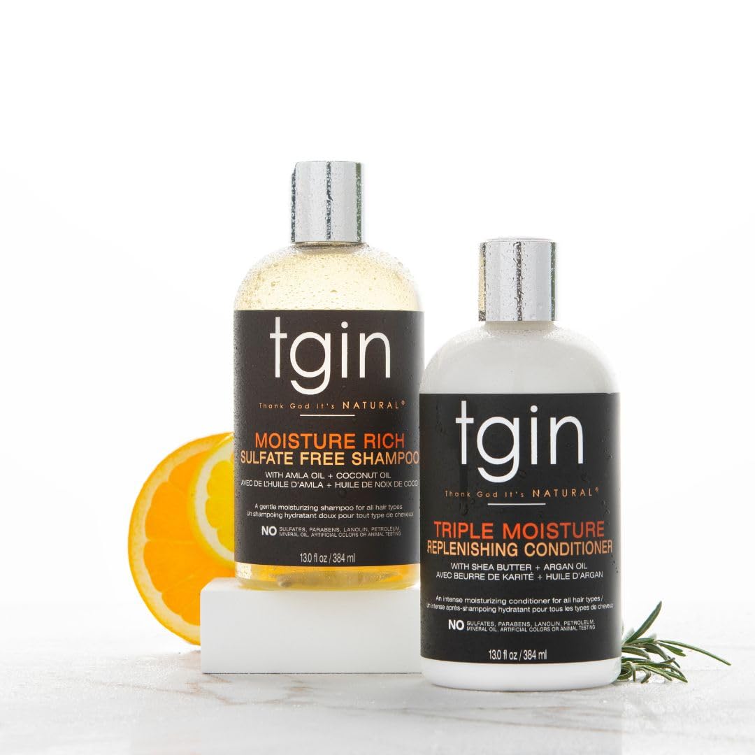 tgin Moisturizing Shampoo & Conditioner Set for Curly, Coily, Wavy Hair - Sulfate Free, Hydrating, Detangling - 13 oz Duo - Perfect for Dry Hair Care & Natural Hair Routine