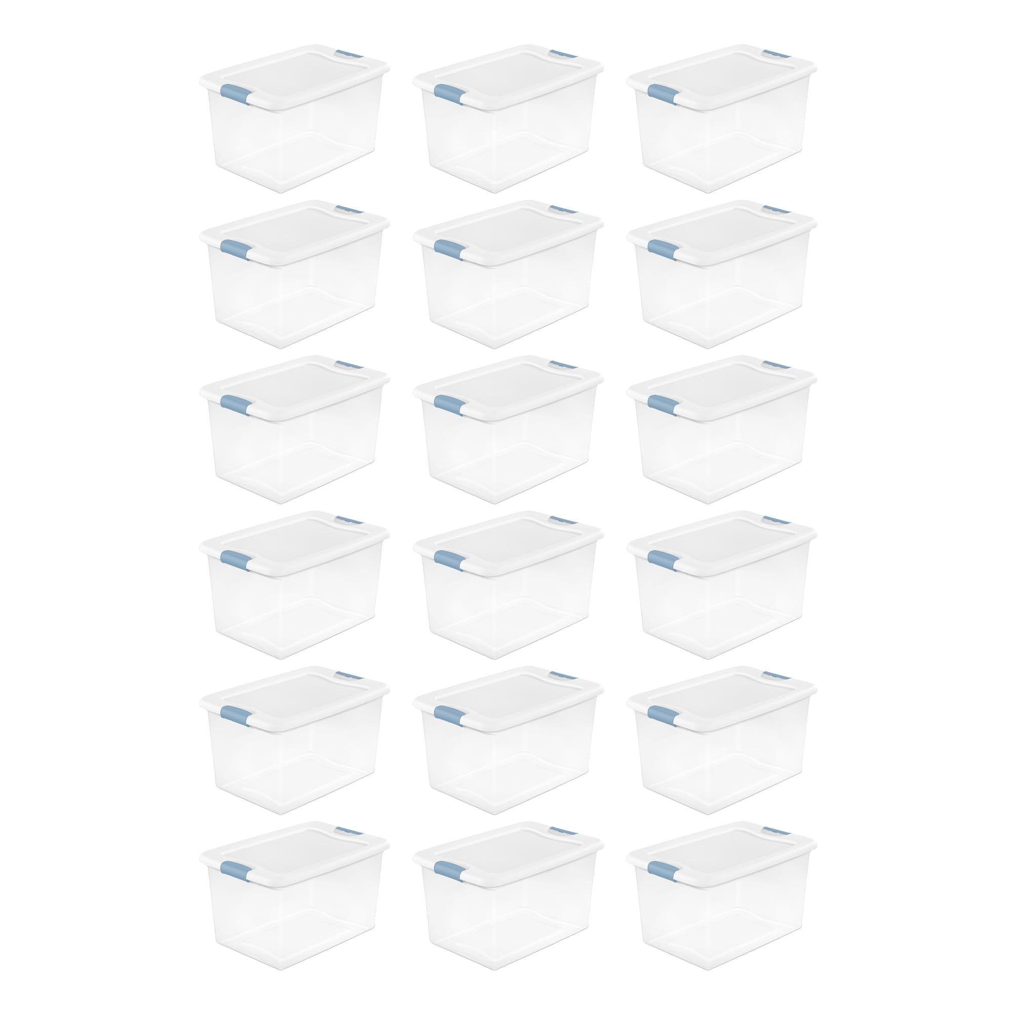 Sterilite 18-Pack Clear Plastic Stackable Storage Bins with Lids - 64 Quart Capacity for Home Organization, Closet Storage & Garage Shelving