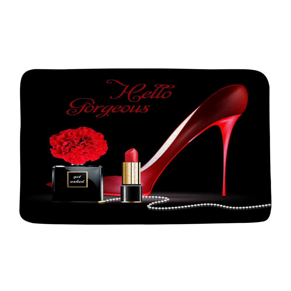 Red High Heels Microfiber Memory Foam Bath Mat - Non-Slip Soft Bathroom Rug for Women, Girls, Valentine's Gift - Perfect for Bathroom, Toilet, Kitchen, and Entryway Floor Decor