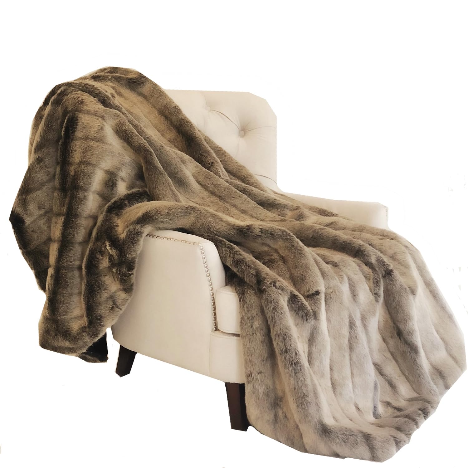 Plutus Brands Frost Mink Dark Brown Faux Fur Throw Blanket 36x60 Inches - Soft Luxury Blanket for Sofa, Bed & Winter Decor