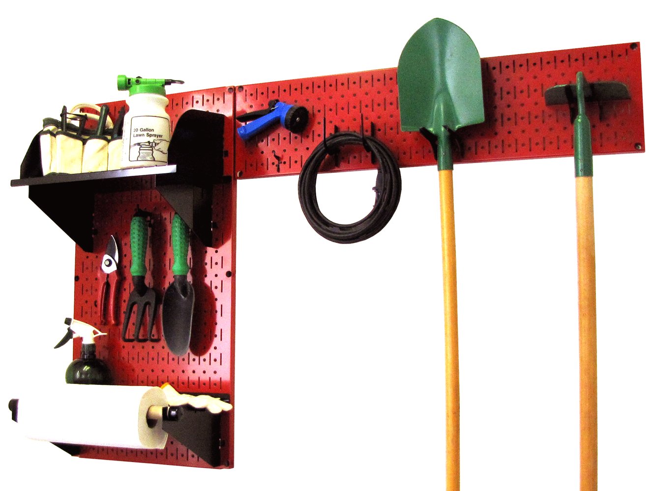 Wall Control Pegboard Garden Tool Organizer Kit - Heavy Duty Storage System with Red Pegboard & Black Hooks - Perfect for Garage, Shed, and Workshop Organization (Includes 10 Accessories)