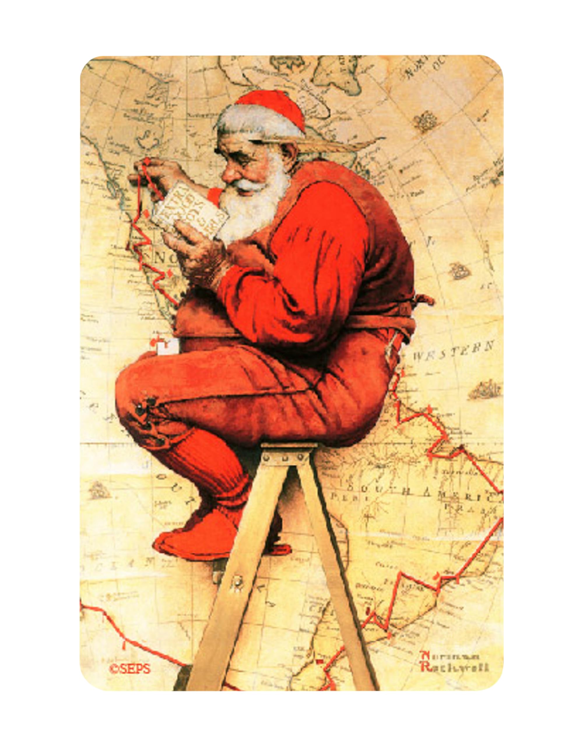 ARCANE VAULT - Vintage Santa on Stool Wooden Refrigerator Magnet 2”x3” - Laser-Cut UV-Coated Birch - Christmas Kitchen Decor - Perfect for Holiday Home Decor & Gift Giving