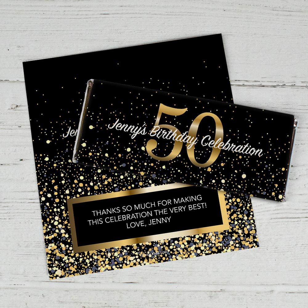 25ct Personalized 50th Birthday Candy Bar Wrappers - Milestone Party Favors (25 Count) - Perfect for Anniversary Celebrations, Golden Jubilee Events & Retirement Parties