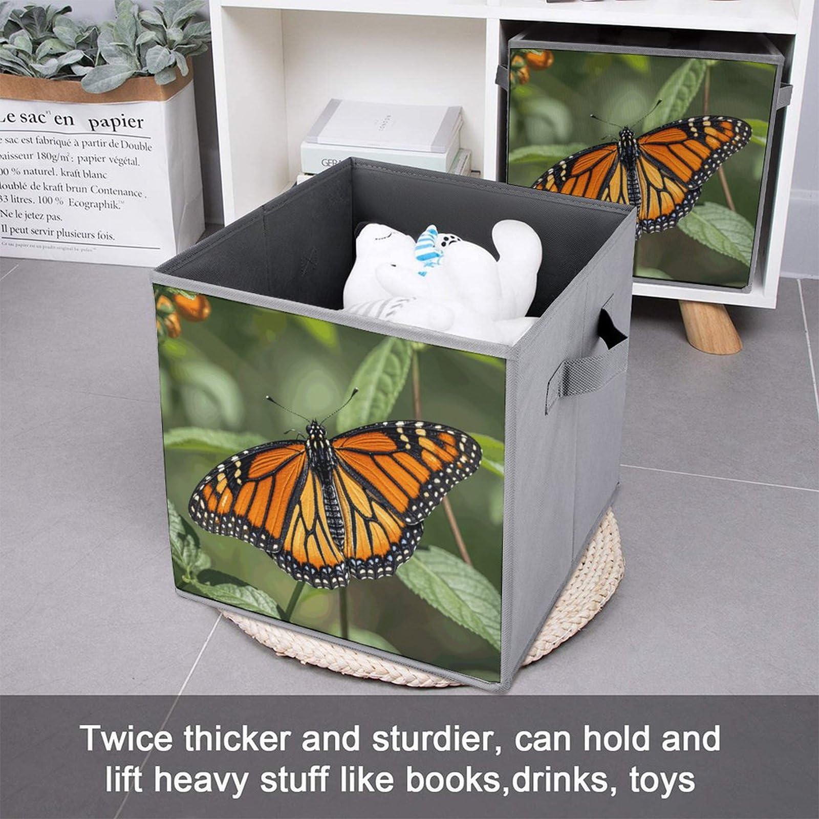 6-Piece Collapsible Storage Bins with Handles - Monarch Butterfly Printed Foldable Organizing Baskets for Shelves, Closet, Pantry | Space-Saving Home Organization Solution for Bedroom, Bathroom & Kitchen Storage