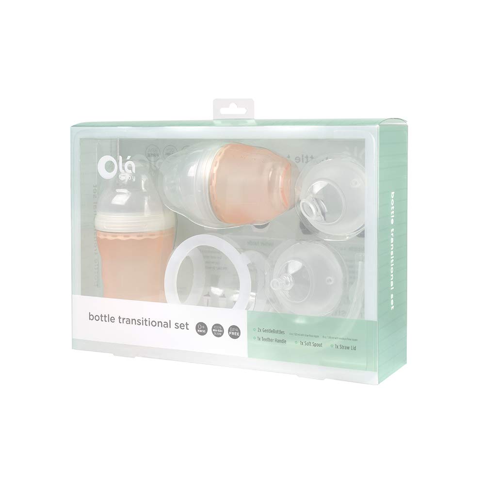 Olababy Bottle Transitional Set (Coral) - BPA-Free Baby Bottles for Breastfeeding & Weaning - Perfect for Newborns, Infants & Toddlers - Ideal for Home, Travel & Daycare Use