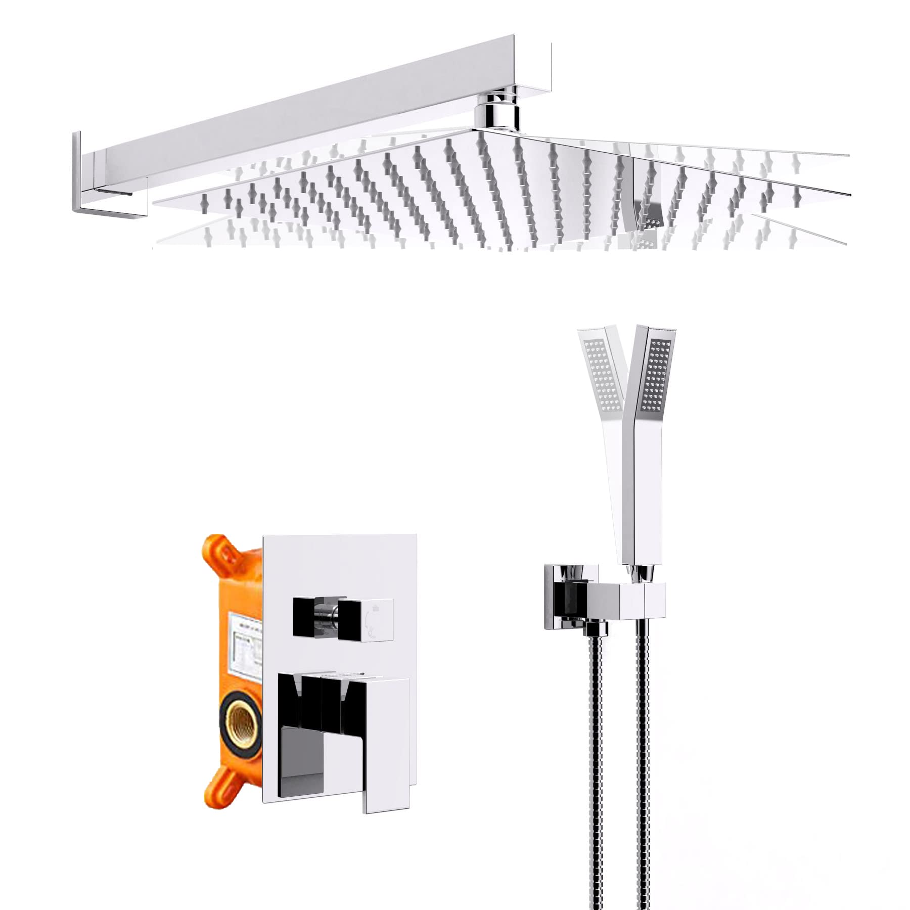 JCROB 10 Inch Chrome Shower Faucet Set - High Pressure Rain Shower Head with Handheld Sprayer, Square Shower System with Pressure Balance Valve for Bathroom - Perfect for Modern Home & Spa-Like Shower Experience