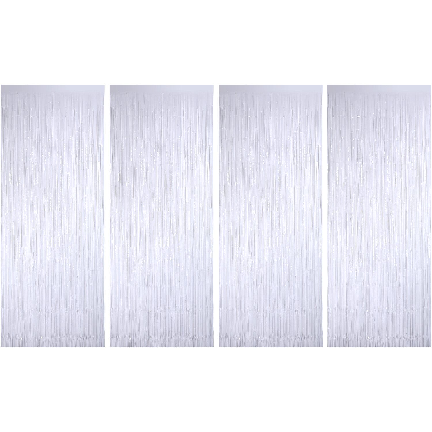 4 Pack Silver Foil Fringe Curtains - Metallic Shimmer Party Decor for Birthday, Wedding, Disco & Dance Events - Perfect for Backdrop, Photo Booth & Stage Decorations (White)