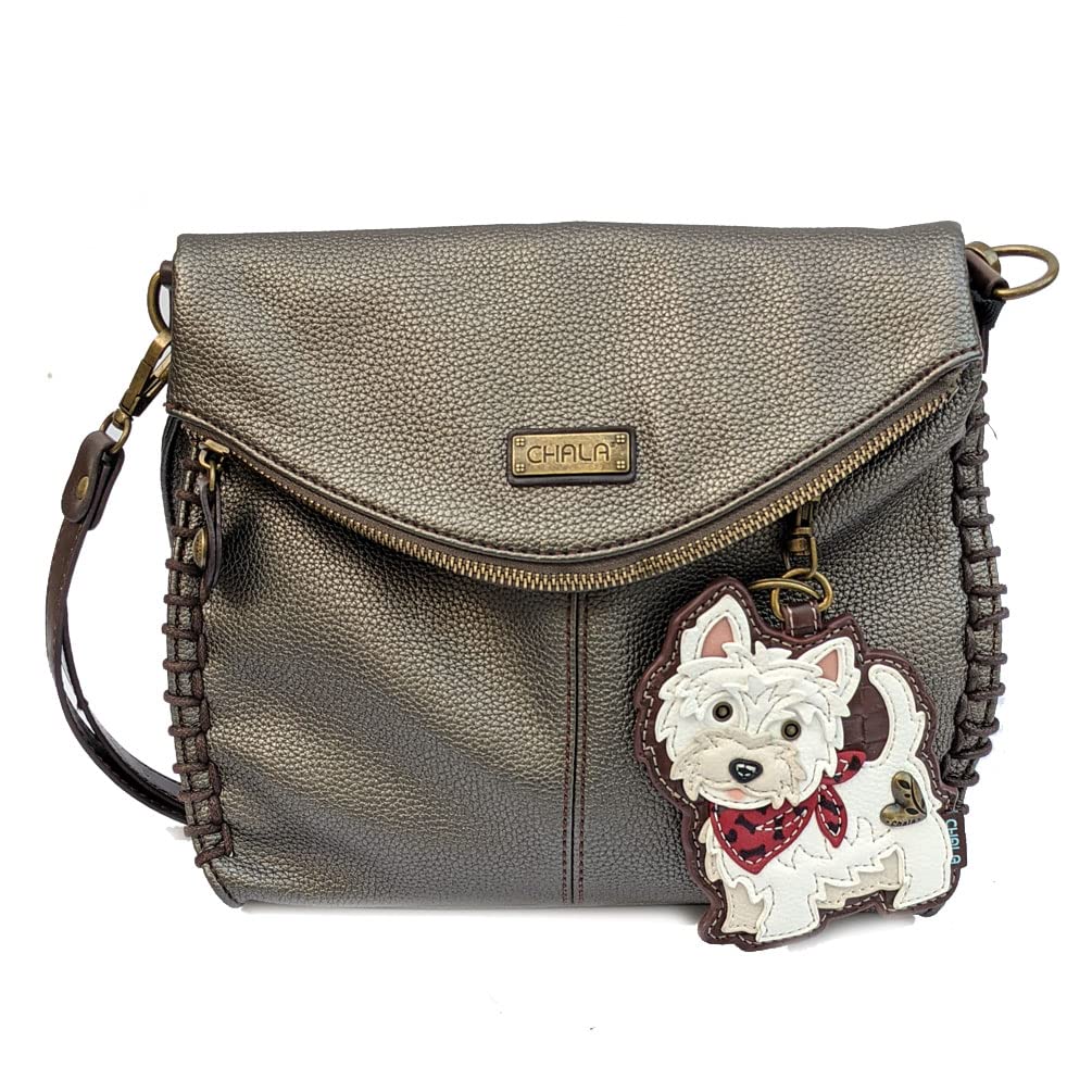CHALA Stylish Crossbody Shoulder Bag with Flap Top & Detachable Charm - Pewter Gray | Perfect for Work, Travel & Everyday Use
