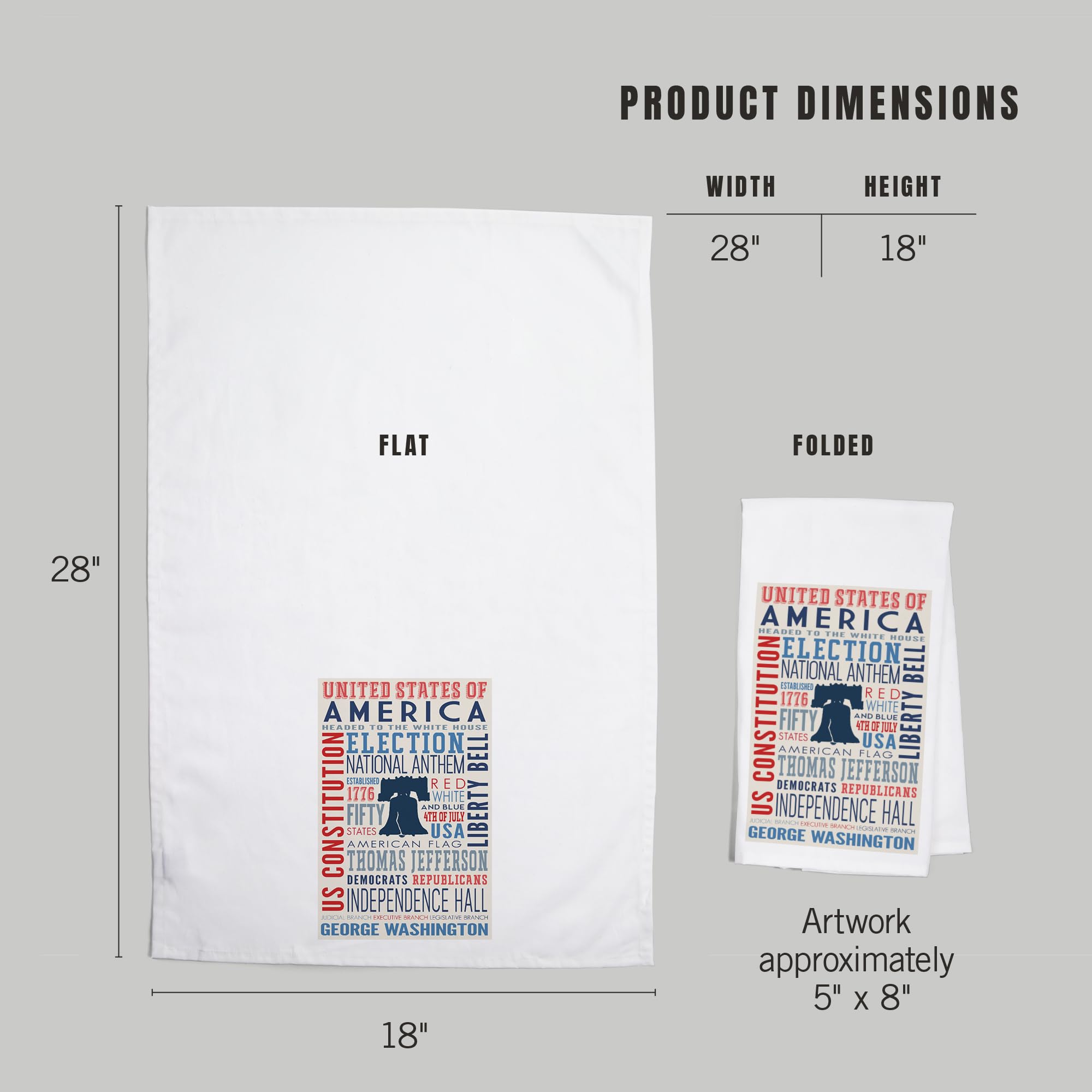 Lantern Press Americana Typography 100% Cotton Tea Towel - Decorative Kitchen Hand Towel for Dish Drying, Home Decor & Gift Giving