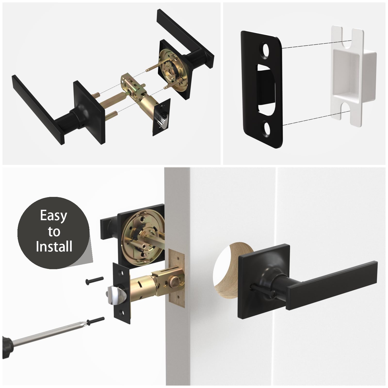 Matte Black Door Handle 8-Pack - Heavy Duty Interior Levers for Closet & Hallway | Keyless Square Knob, Reversible for All Doors