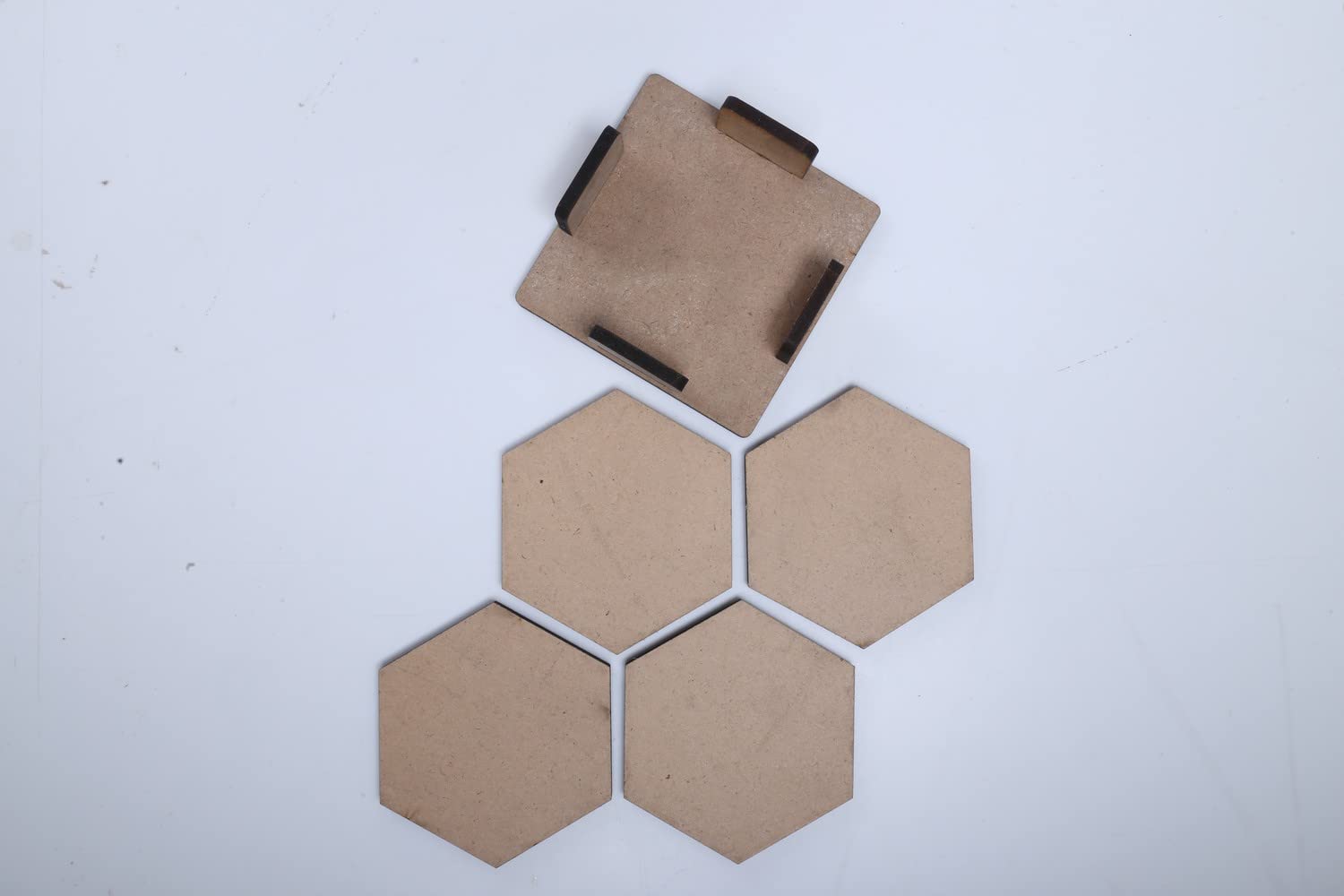 Yorkker MDF DIY Hexagon Coasters & Holder Set - 4 Plain Wooden Coasters with Stand for Painting, Decoupage, Resin Art - Perfect for Home Decor, Craft Projects & Gift Ideas