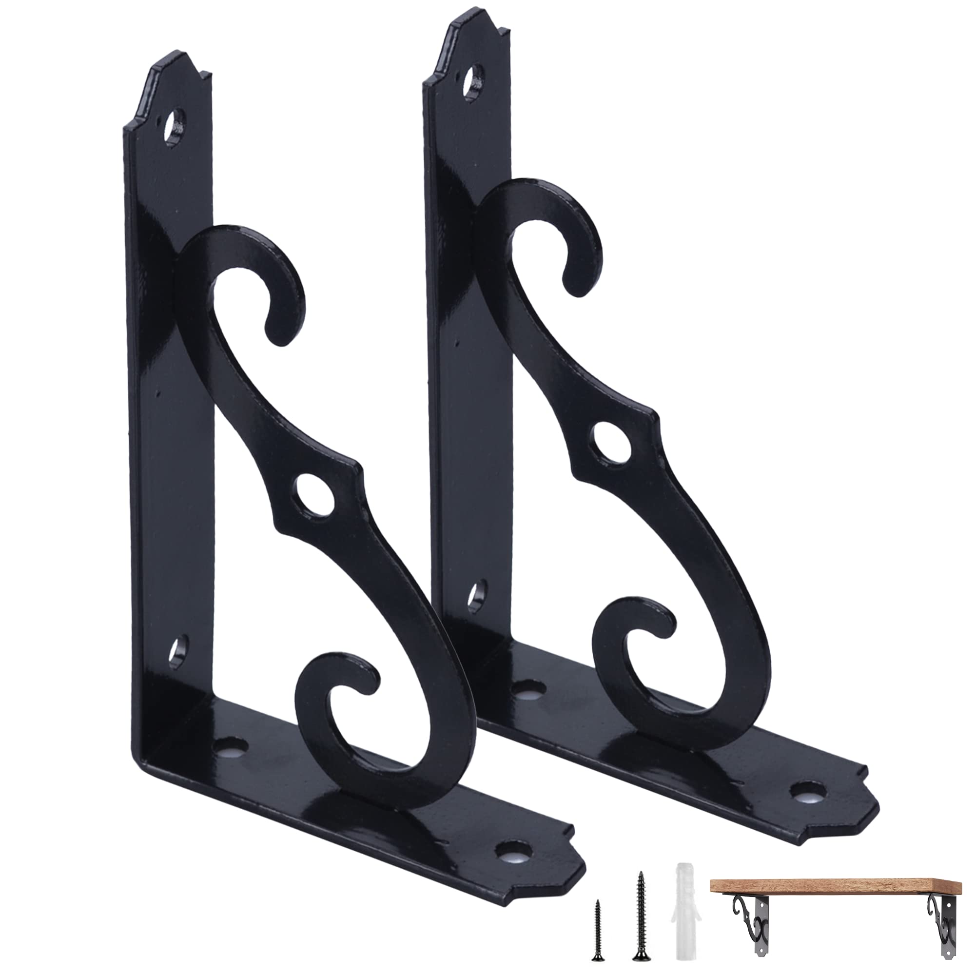 ETECHMART 5 Inch Black Shelf Brackets - Heavy Duty L Shape for DIY Shelving & Home Decor