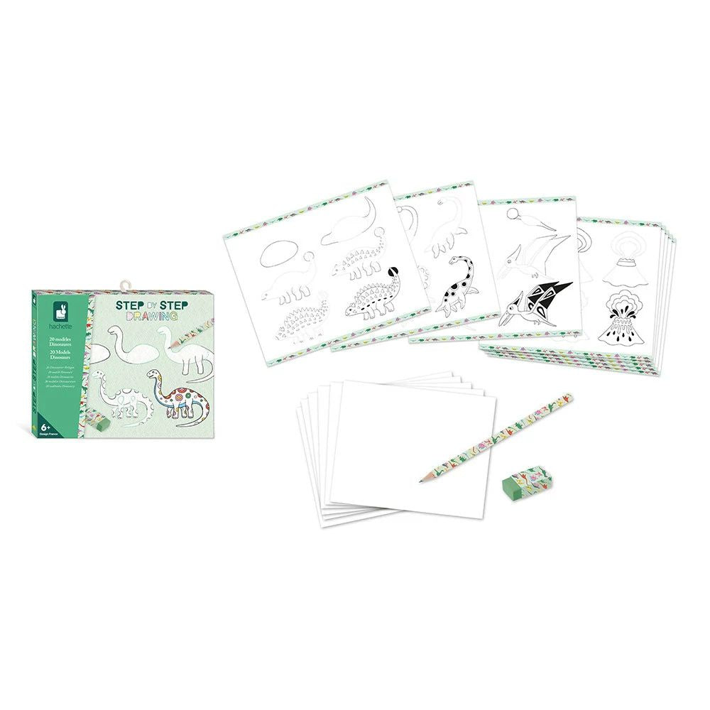 Janod Step by Step Drawing Kit - Learn to Draw Dinosaurs for Kids | Fun Educational Art Activity for Home & Classroom