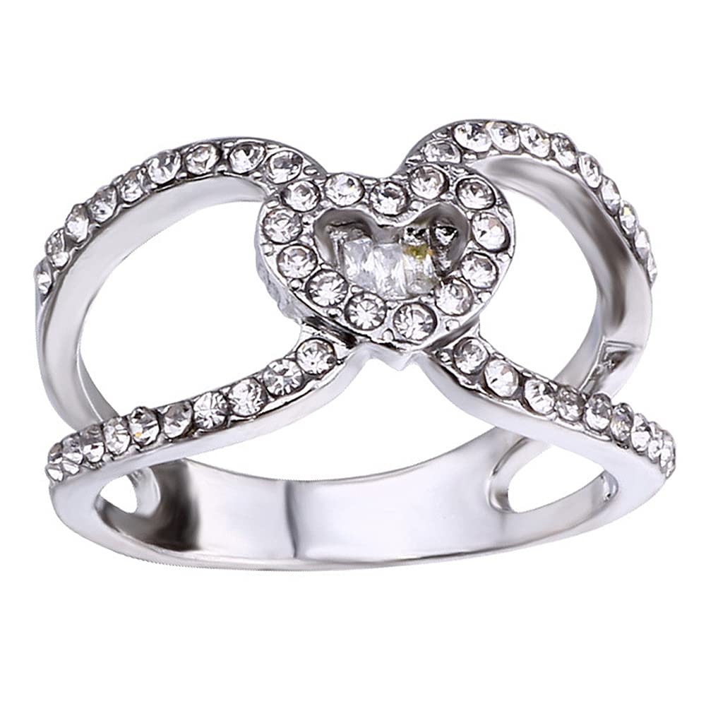 925 Sterling Silver Heart-Shaped Cubic Zirconia Ring - Shiny Full Diamond Eternity Band for Women (Size 6) | Elegant Gift for Anniversary, Valentine's Day & Special Occasions
