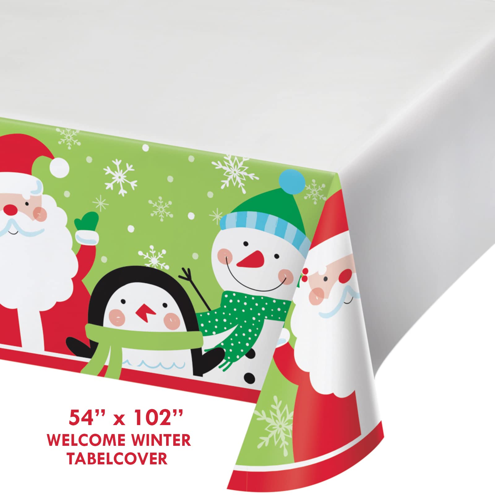 Holiday Christmas Party Paper Plates, Napkins, Forks, Cups & Table Cover Set - 16-Piece Disposable Dinnerware for Winter Celebrations, Family Gatherings & Festive Decor
