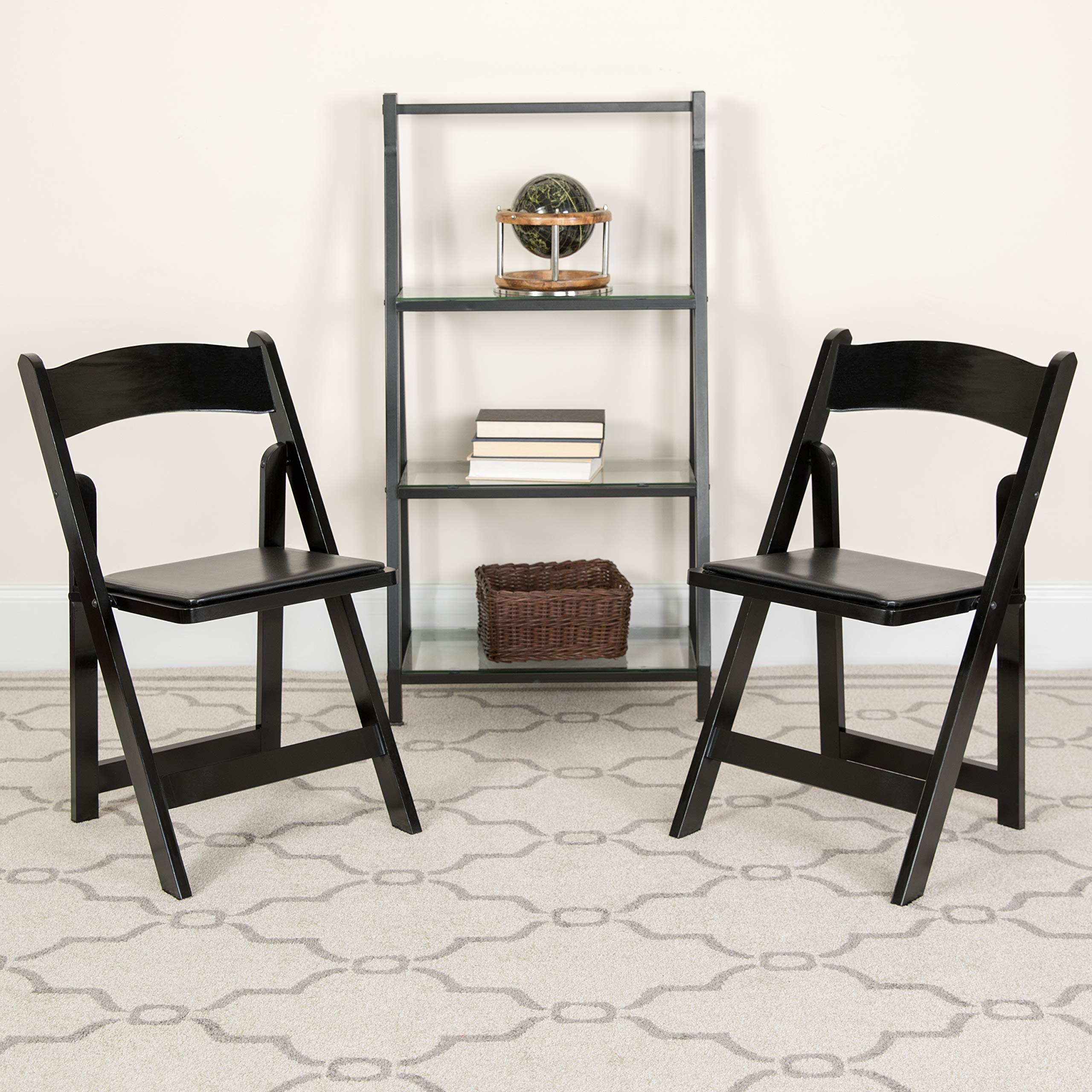 4 Pack Black Wood Folding Chairs with Vinyl Padded Seat - Sturdy & Comfortable for Dining, Parties, Weddings & Outdoor Events
