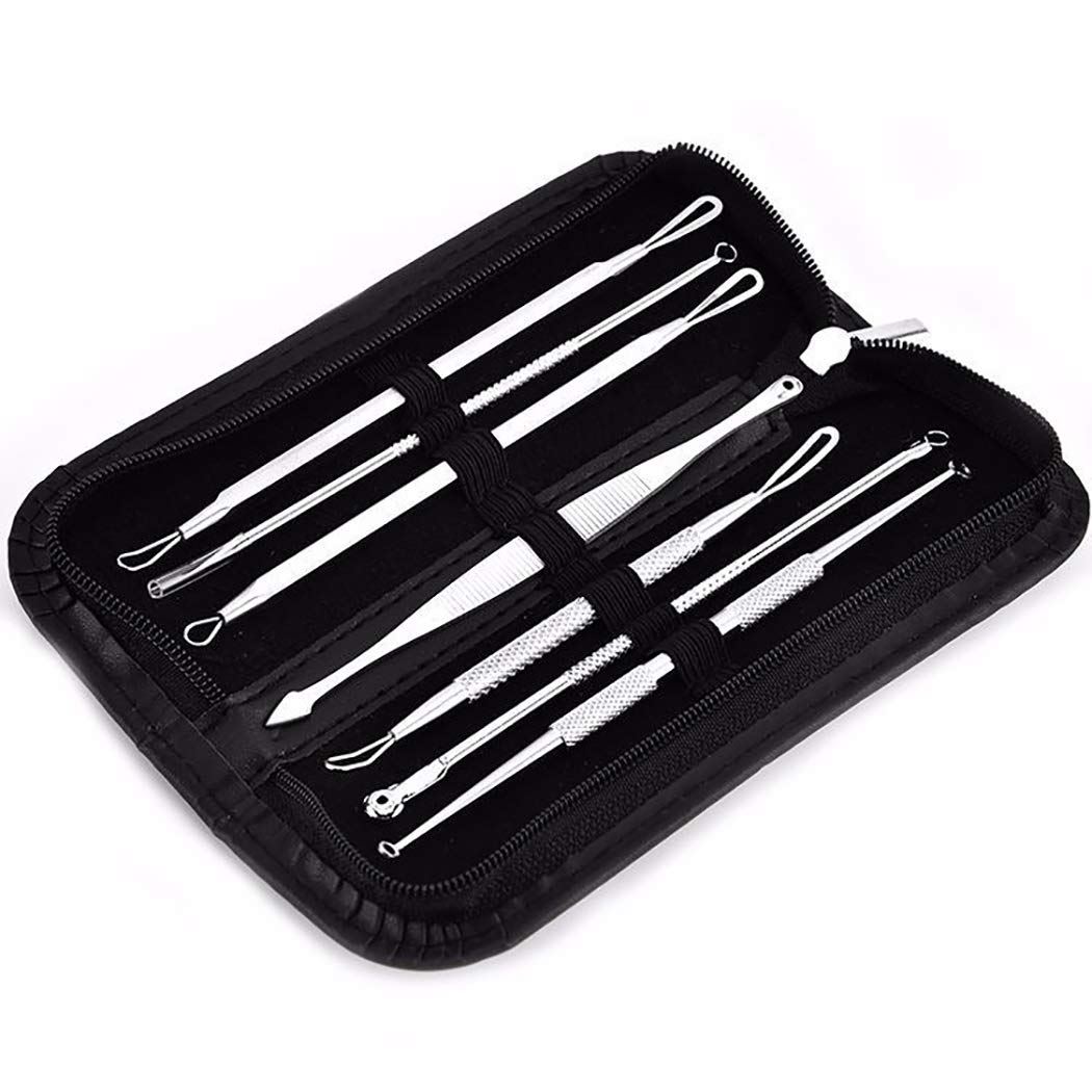 Anjetan 7PCS Blackhead Tweezers Kit - Professional Stainless Steel Acne Removal Tools with Travel Case - Blackhead Extractor, Pimple Popper & Blemish Remover Set for Face & Body Care - Perfect for Home Spa, Travel & Professional Use