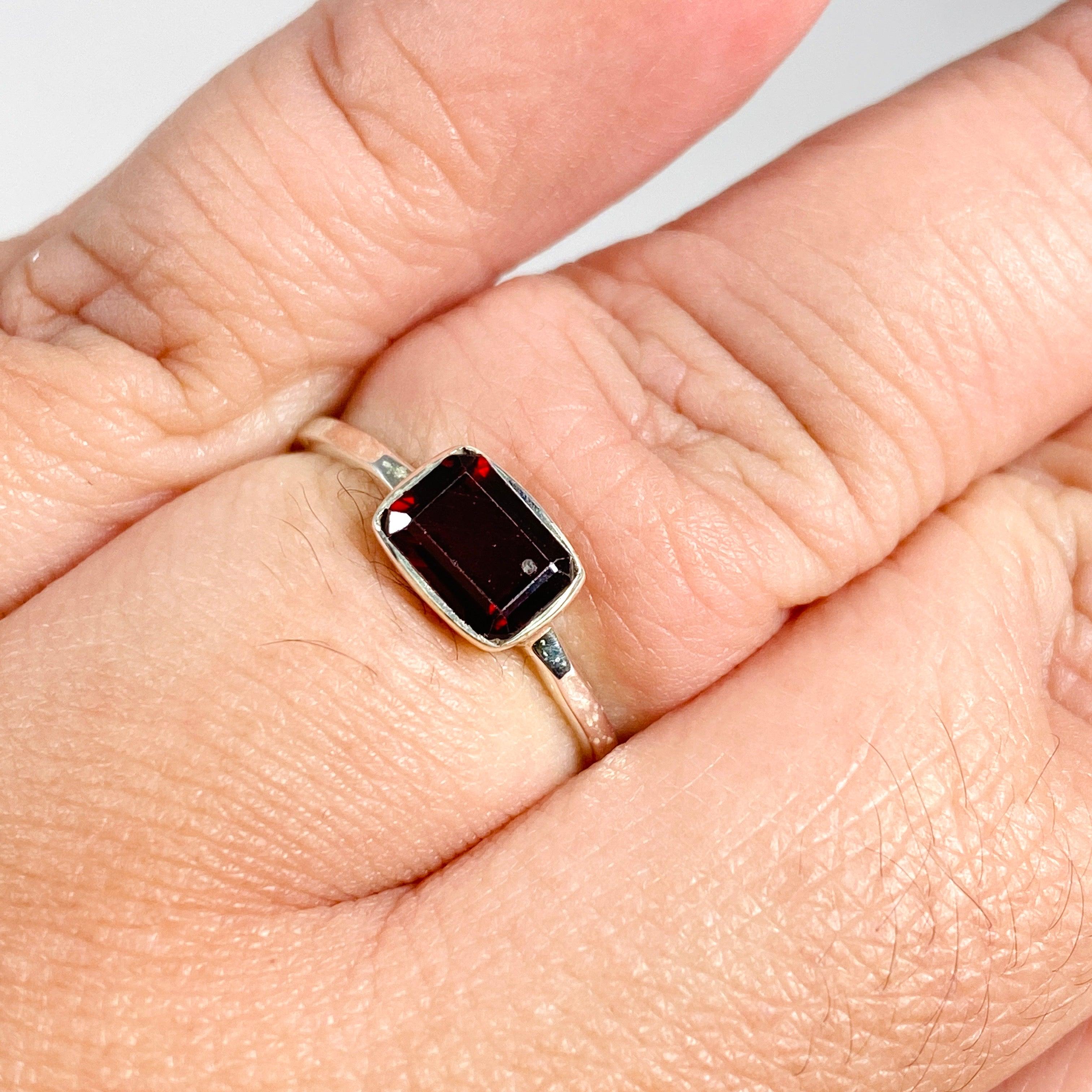 Garnet Rectangular Faceted Fine Band Ring R3793 GA - Elegant Jewelry for Women, Perfect for Weddings, Anniversaries & Special Occasions