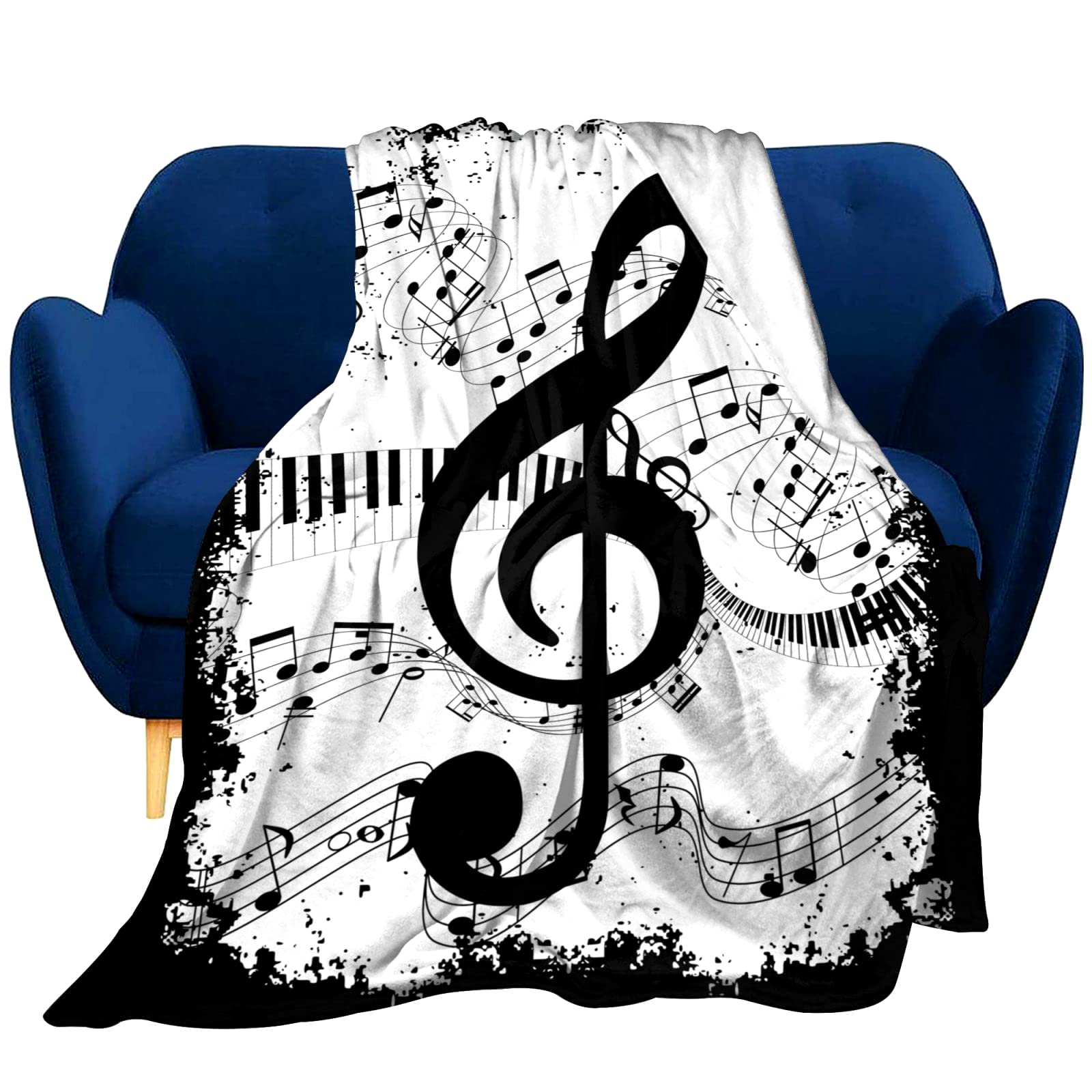 Abstract Music Note Piano Fleece Throw Blanket - 50x40 Inch Soft Flannel Blanket for Sofa, Couch, Bed & Office - All Season Cozy Blanket for Music Lovers, Home Decor & Gift