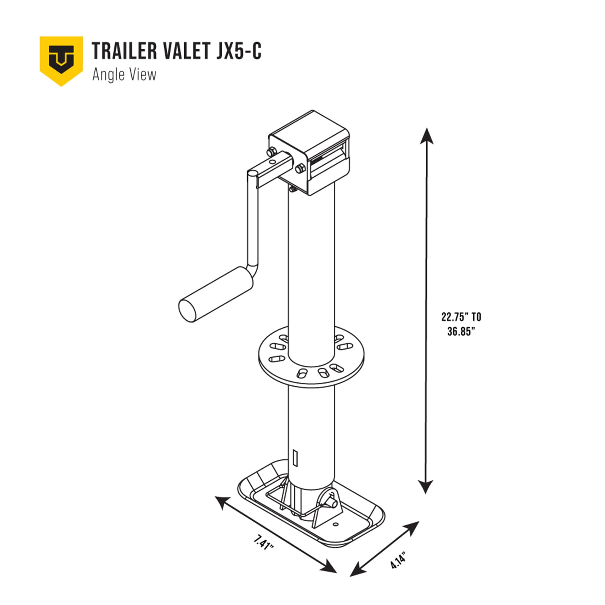 Trailer Valet TVJX5-C Drill Powered Trailer Jack with Adapter - Heavy Duty 5000lb Capacity Center Mount Trailer Jack - Perfect for RV, Boat & Utility Trailers
