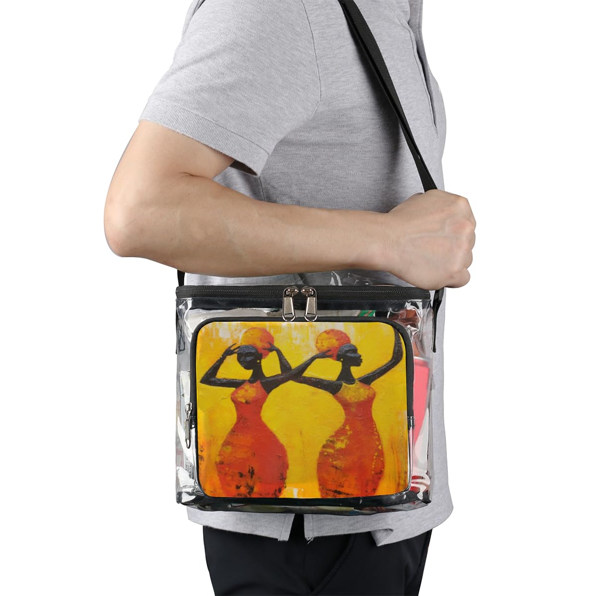 African Women's Clear Tote Bag with Handles - Ethnic Transparent Crossbody Shoulder Bag for Lunch, Travel & Outdoor Activities | Perfect for Picnics, Concerts, Sports Events & Stadium Approved | Multi-Purpose Fashion Accessory for Daily Use, Shopping & Beach Outings