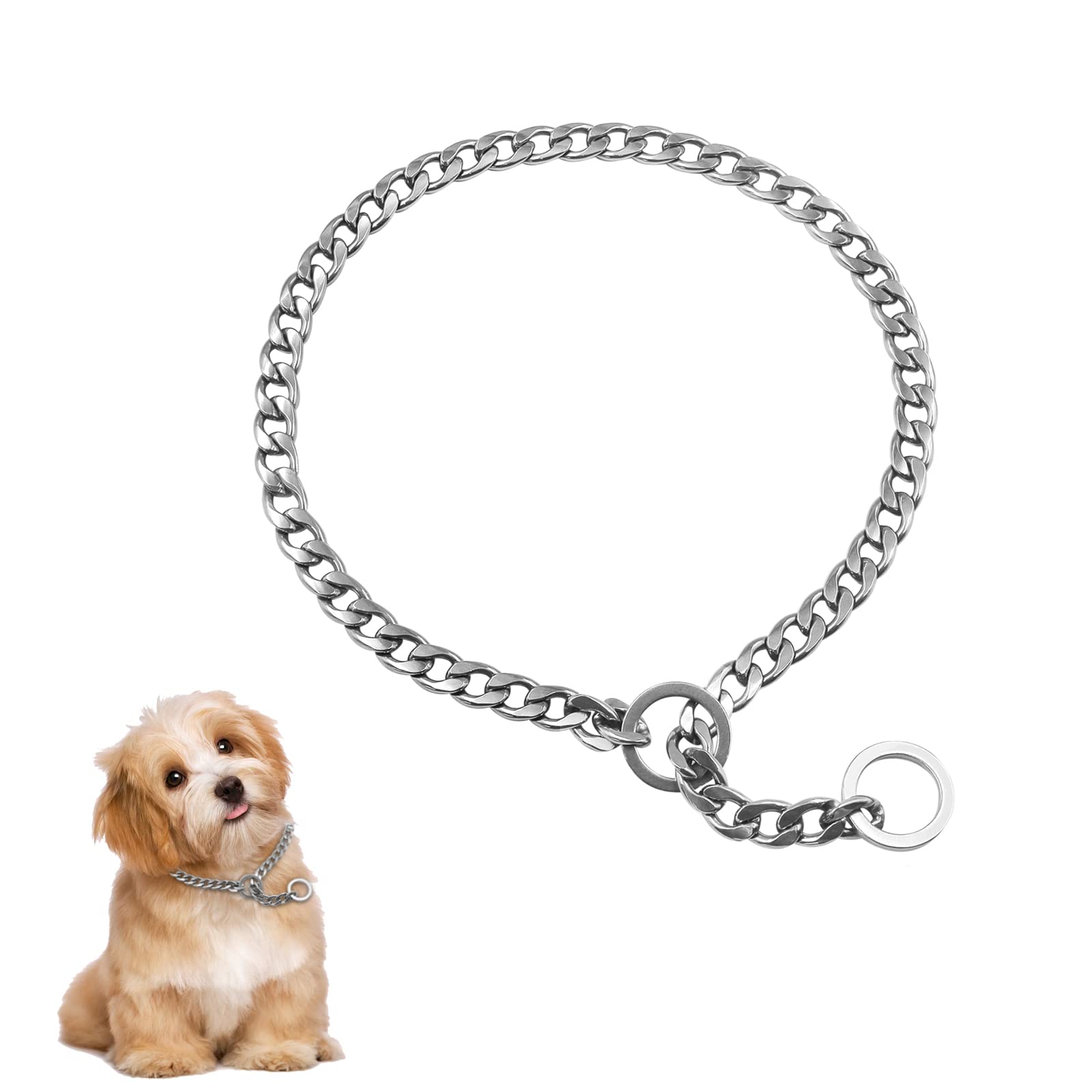 Slip Metal Heavy Duty Chew Proof Adjustable Stainless Steel Dog Collar - Strong P Chain for Small, Medium & Large Dogs - Perfect for Training, Walking & Outdoor Adventures