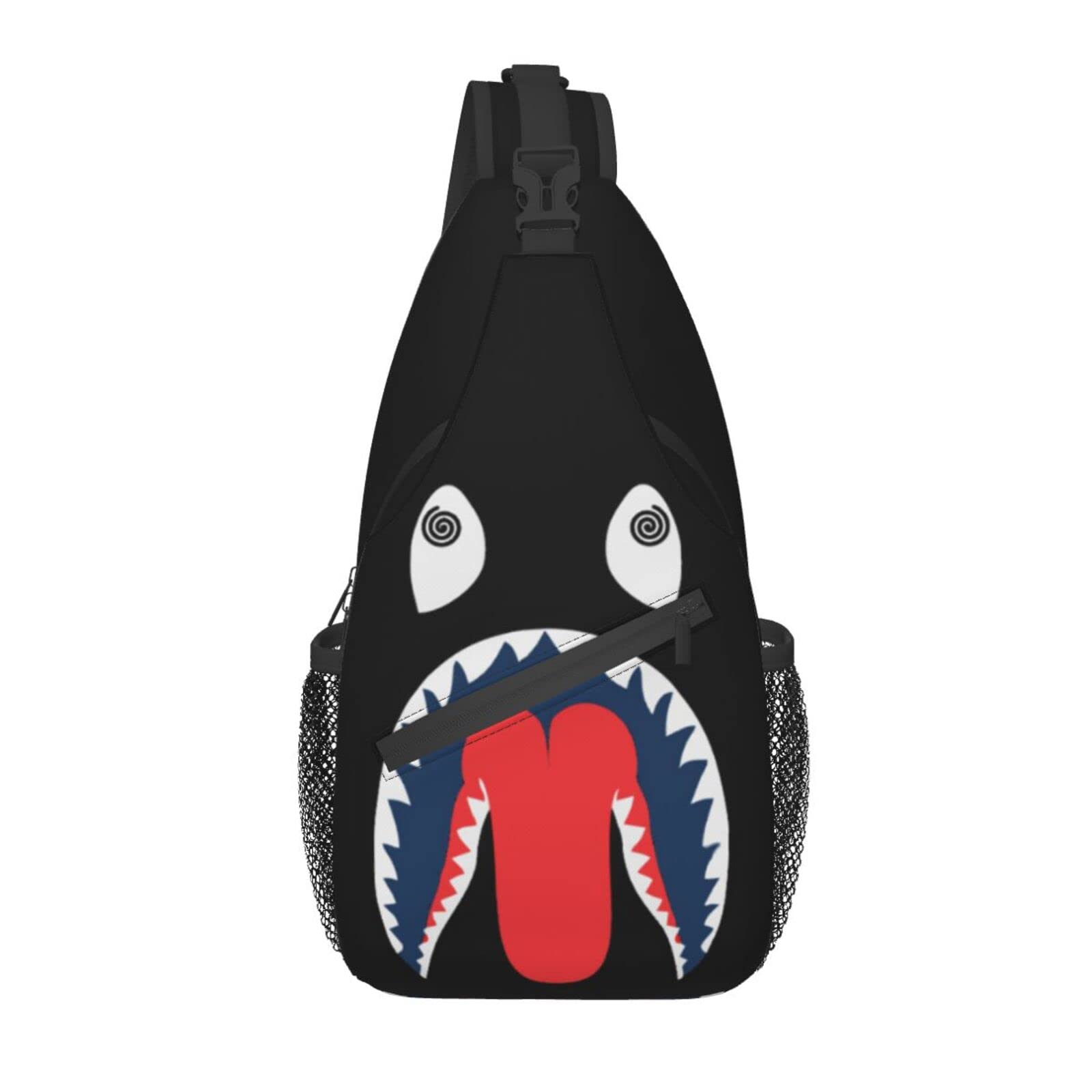 French Camo Shark Print Crossbody Shoulder Bag - Stylish Casual Backpack for Men & Teens - Perfect for School, Travel, and Outdoor Adventures