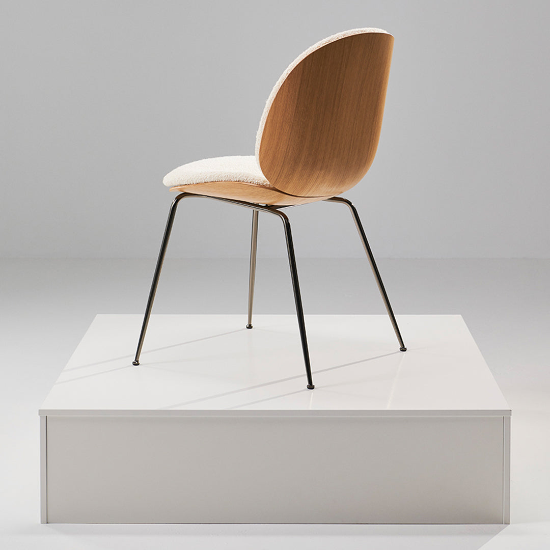 Stylish Beetle Dining Chair with Front Upholstery & Conic Base - 3D Veneer Shell Design for Modern Dining Room & Kitchen Decor