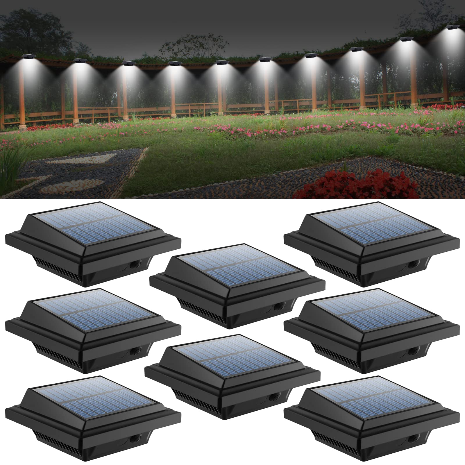 UniqueFire 40 LED Solar Gutter Lights Outdoor - Waterproof Solar Powered Deck & Fence Lighting for Wall, Stairs, Steps, Yard (8 Pack, Black/Cool White) | Perfect for Pathway, Garden, Patio & Landscape Illumination