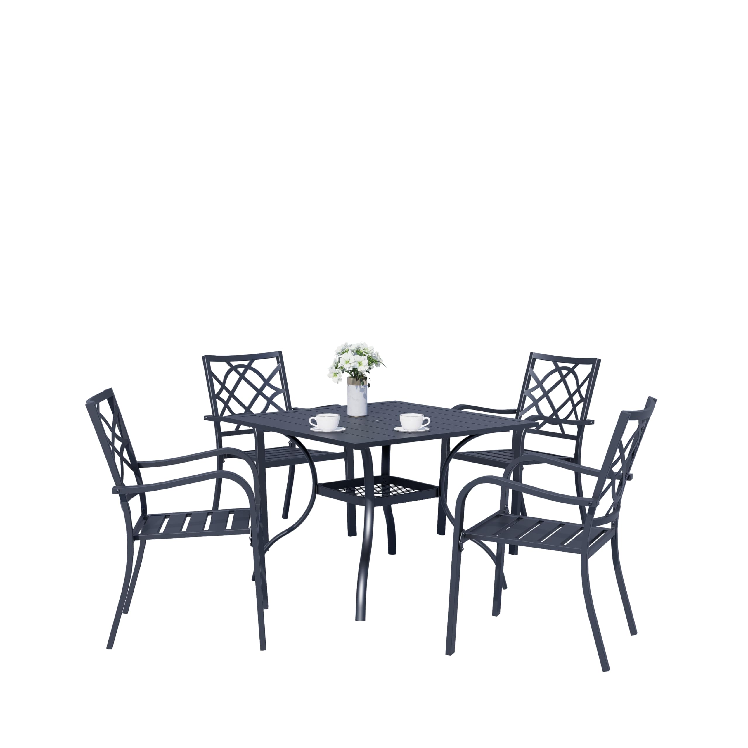 SOLAURA 5-Piece Outdoor Patio Dining Set - 4-Person Metal Table & Stackable Chairs with 1.57