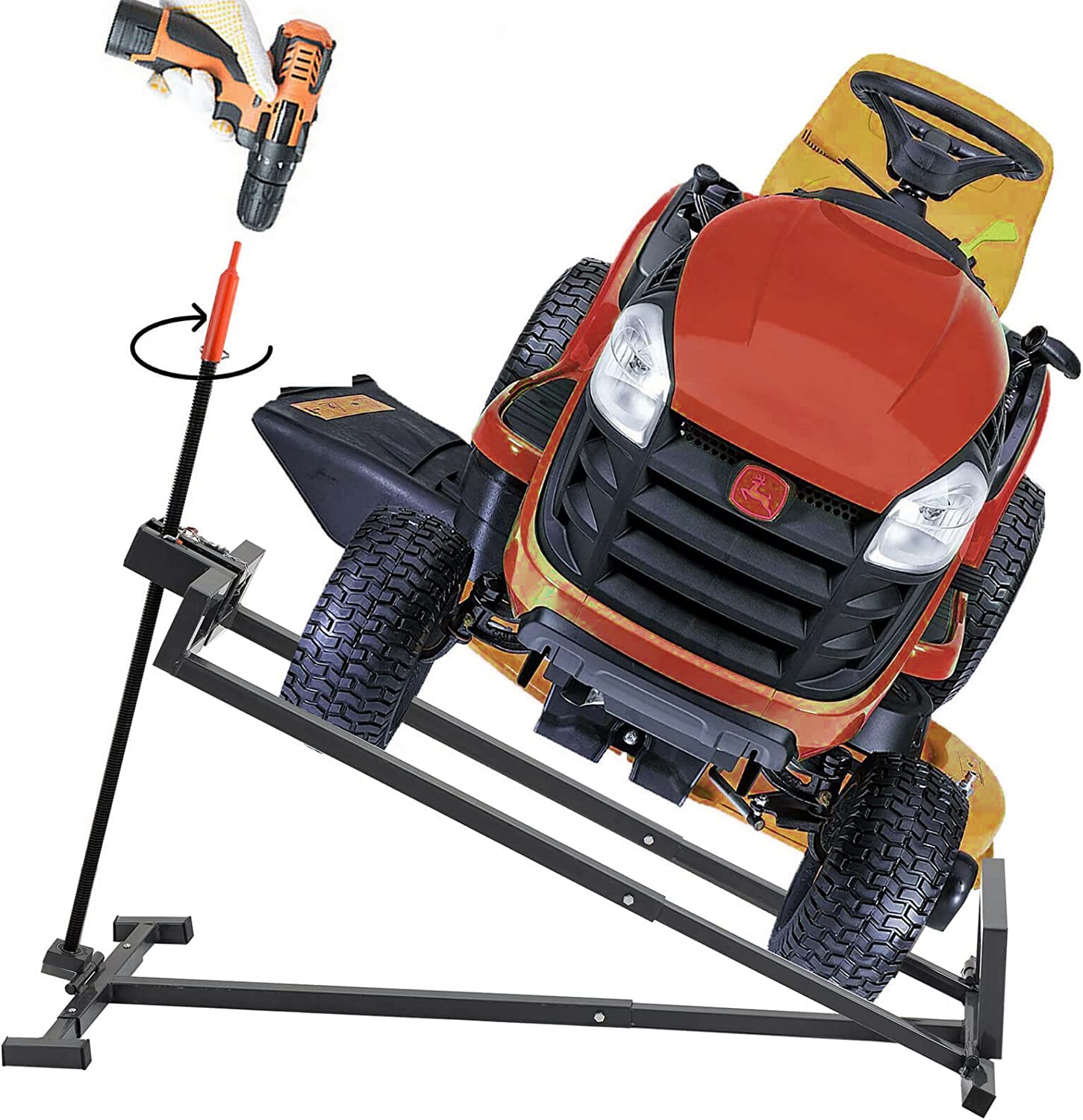 Heavy Duty 882LBS Capacity Lawn Tractor Lift Jack - Riding Mower Maintenance Platform with Manual Handle & Power Tool Extension for Garden Tractors (Gray) - Perfect for DIY Mower Repairs, Tire Changes & Underbody Maintenance