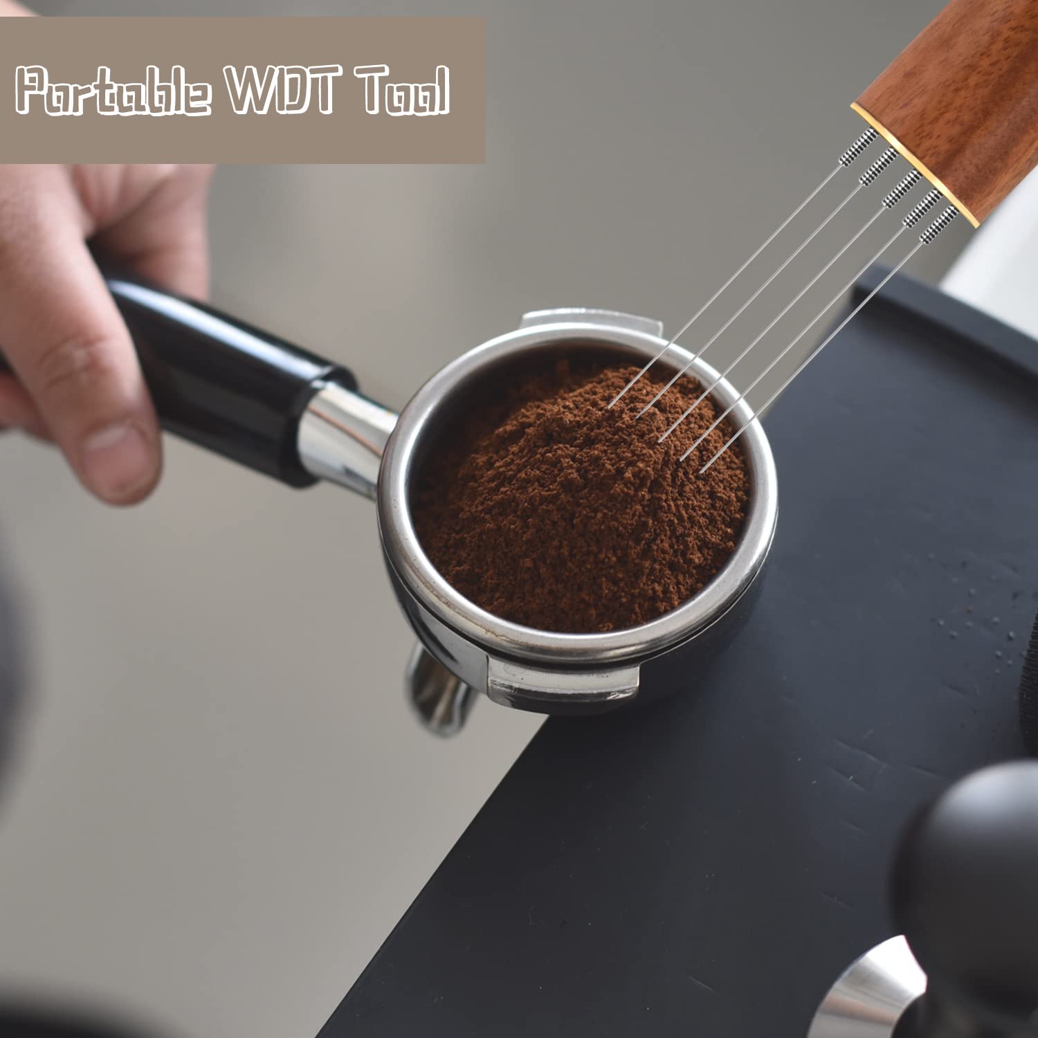 Professional Espresso Coffee Stirrer & Distribution Tool - 5 Needle Barista Hand Needle Tool with 0.4mm Needles & Natural Wood Handle + Stand - Perfect for Home Baristas & Coffee Shops
