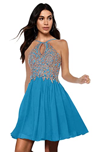 Junior Halter Gold Prom Dress - Elegant Short Homecoming Party Dress for Teens | Perfect for Weddings, Dances & Special Occasions