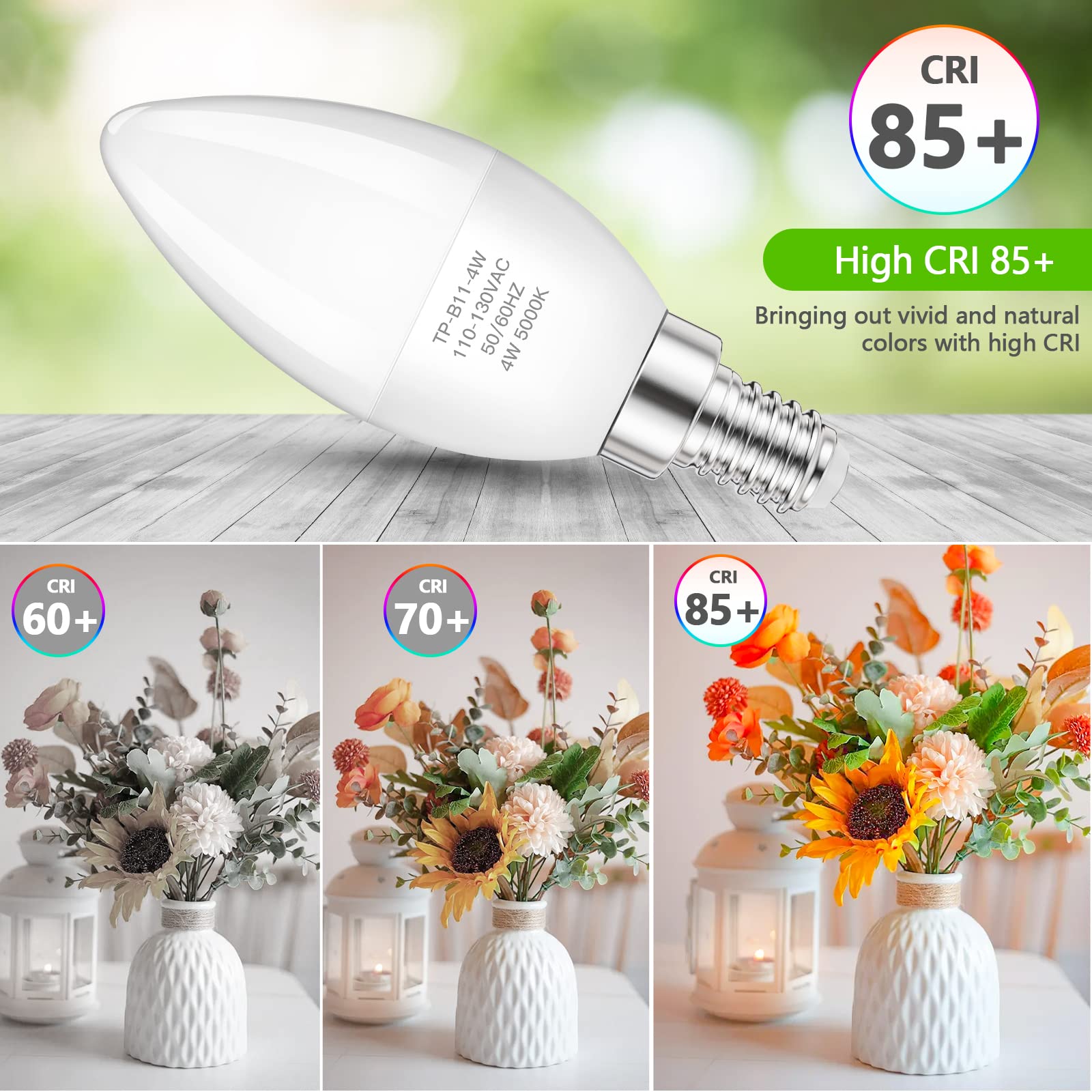MAXvolador E12 LED Candelabra Light Bulbs - 40W Equivalent, 5000K Daylight White, 4W Energy Saving, 400LM Brightness, Non-Dimmable Chandelier Bulbs (Pack of 6) - Perfect for Ceiling Fans, Pendant Lights & Decorative Fixtures