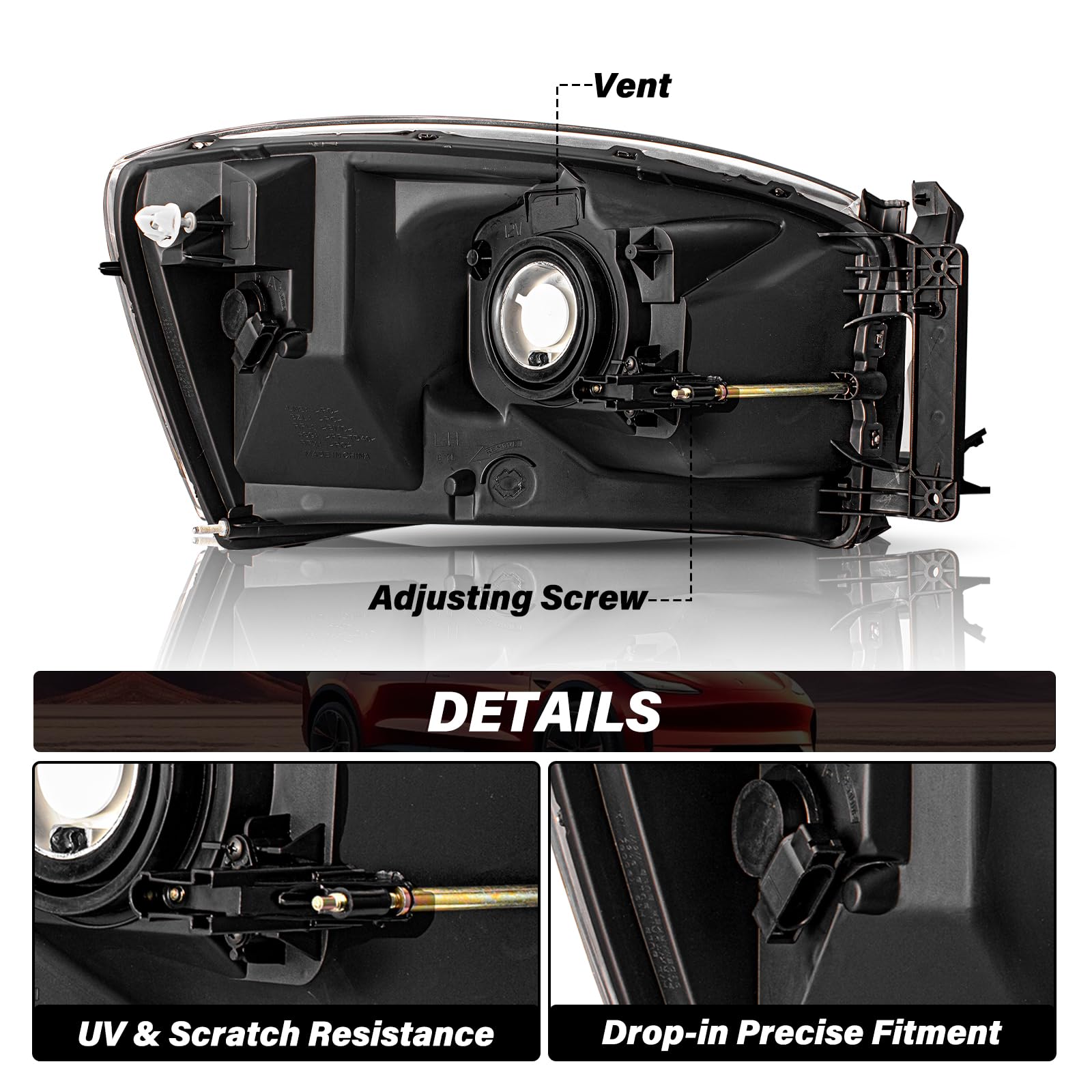 BRYGHT Anti-Fog Headlight Assembly for 2006-2008 Dodge Ram 1500 & 2006-2009 Ram 2500/3500 - Smoke Lens & Amber Reflector - OE Style Replacement - Enhanced Night Driving Safety
