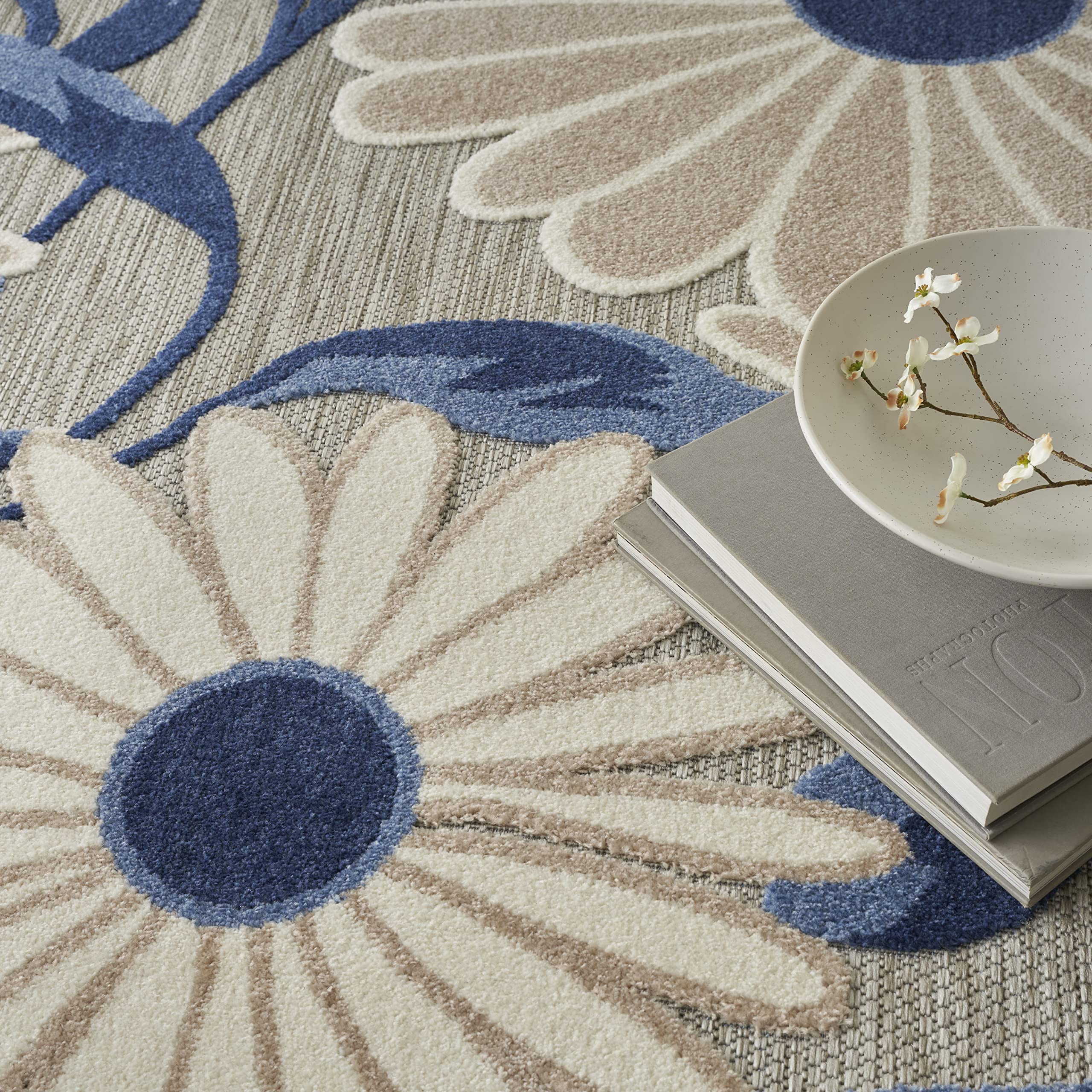 Nourison Aloha Indoor/Outdoor Blue/Grey 6' x 9' Area Rug - Easy to Clean, Non-Shedding, Stain Resistant | Perfect for Bedroom, Living Room, Dining Room & Kitchen Decor | Durable for High Traffic Areas & Pet-Friendly Homes