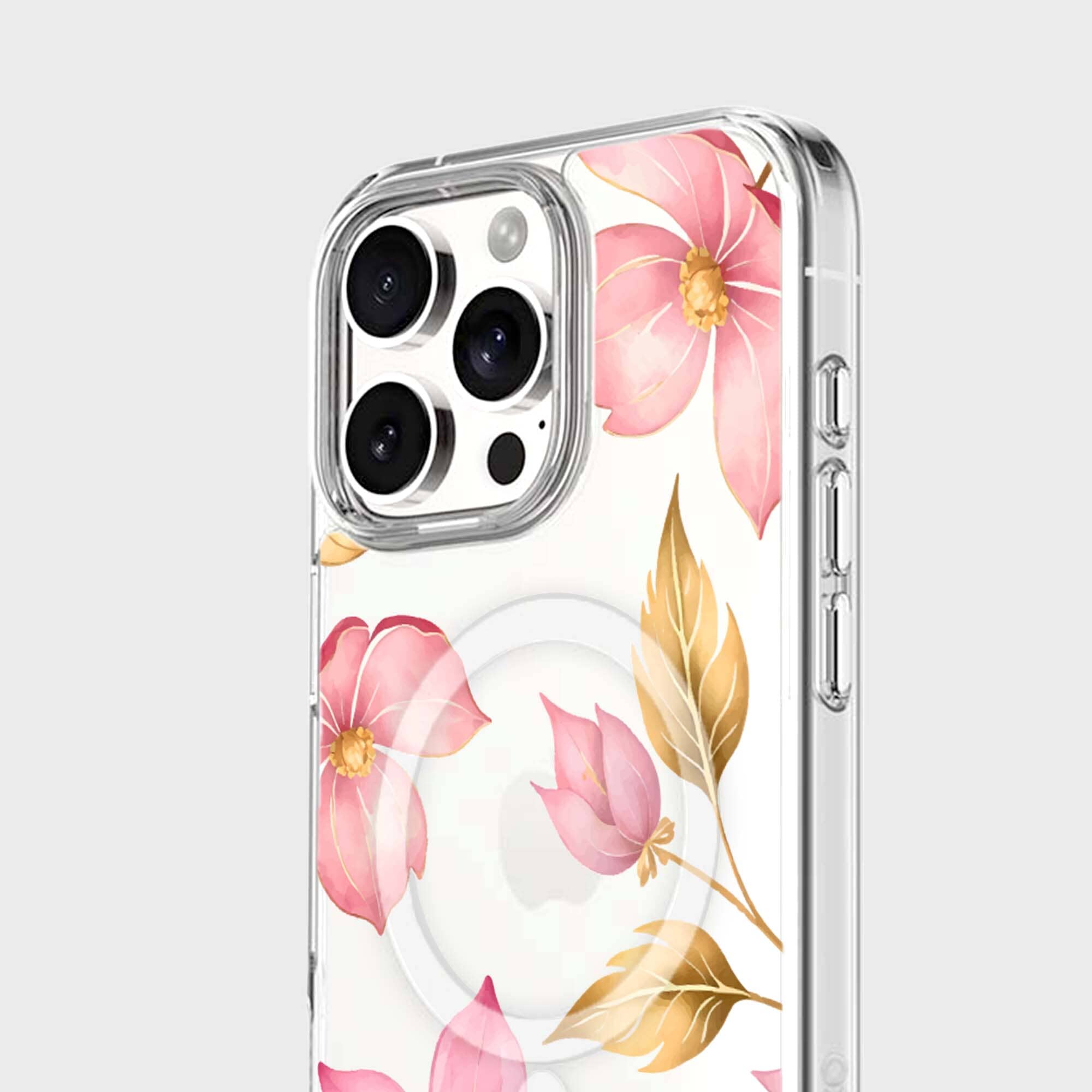 MagSafe iPhone 16 Pro Case - Pink Wildflower Clear Protective Cover with Magnetic Alignment | Perfect for Daily Use, Travel & Wireless Charging
