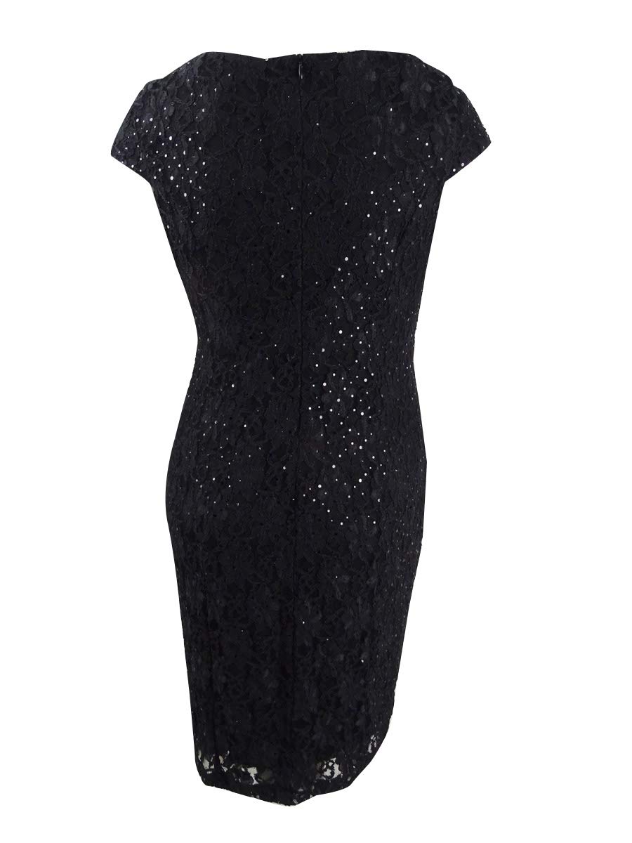 Black Sequin Lace Sheath Dress Size 14 - Elegant Party & Evening Gown for Women, Perfect for Cocktail Parties, Weddings & Special Occasions