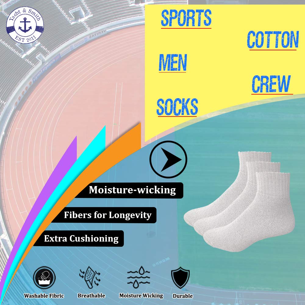 Yacht & Smith Men's Cotton Athletic Mid Ankle Socks - Bulk Pack (Size 10-13) - Breathable Sports Socks for Running, Gym & Casual Wear