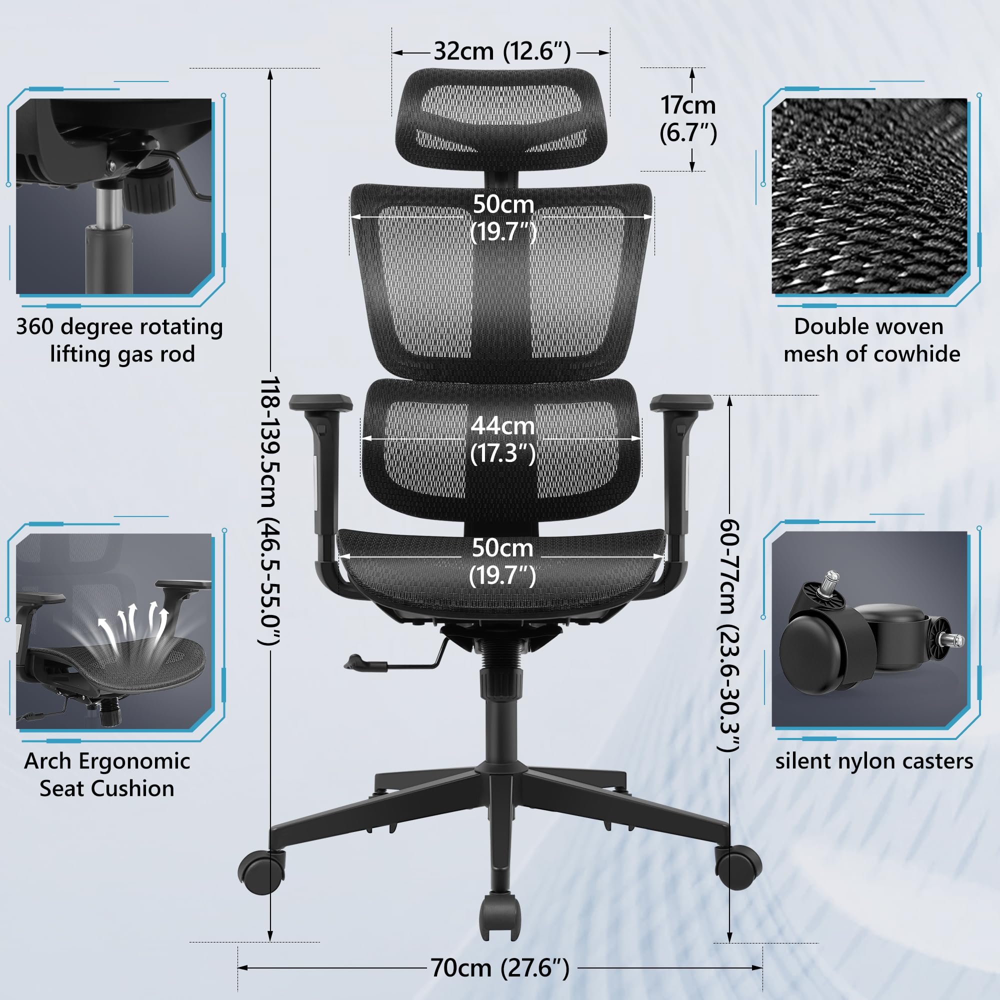 Premium Ergonomic Gaming Chair - High Back Breathable Mesh Office Chair with Adjustable Lumbar Support & Swivel Base - Adjustable Height Computer Desk Chair for Esports, Gaming & Home Office (Black) - Perfect for Long Gaming Sessions, Work from Home & Professional Workspaces