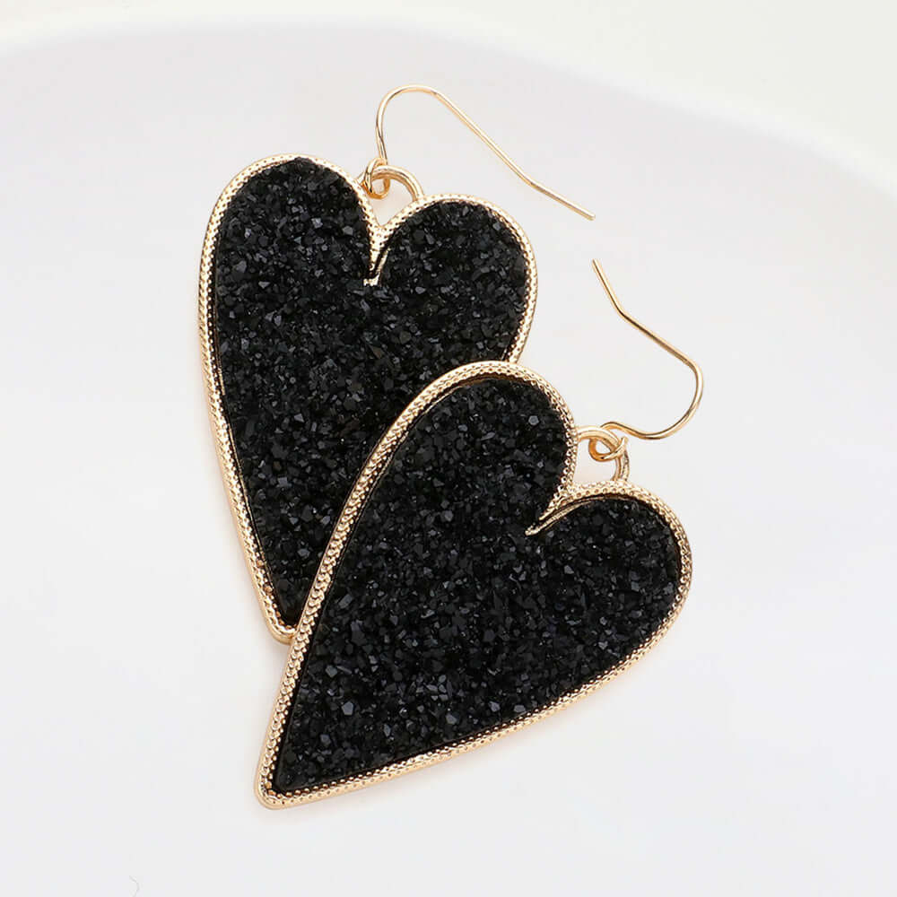 Dazzling Heart Druzy Dangle Earrings for Women - Elegant Crystal Gemstone Drop Earrings - Perfect for Valentine's Day, Anniversary Gifts & Date Night Jewelry