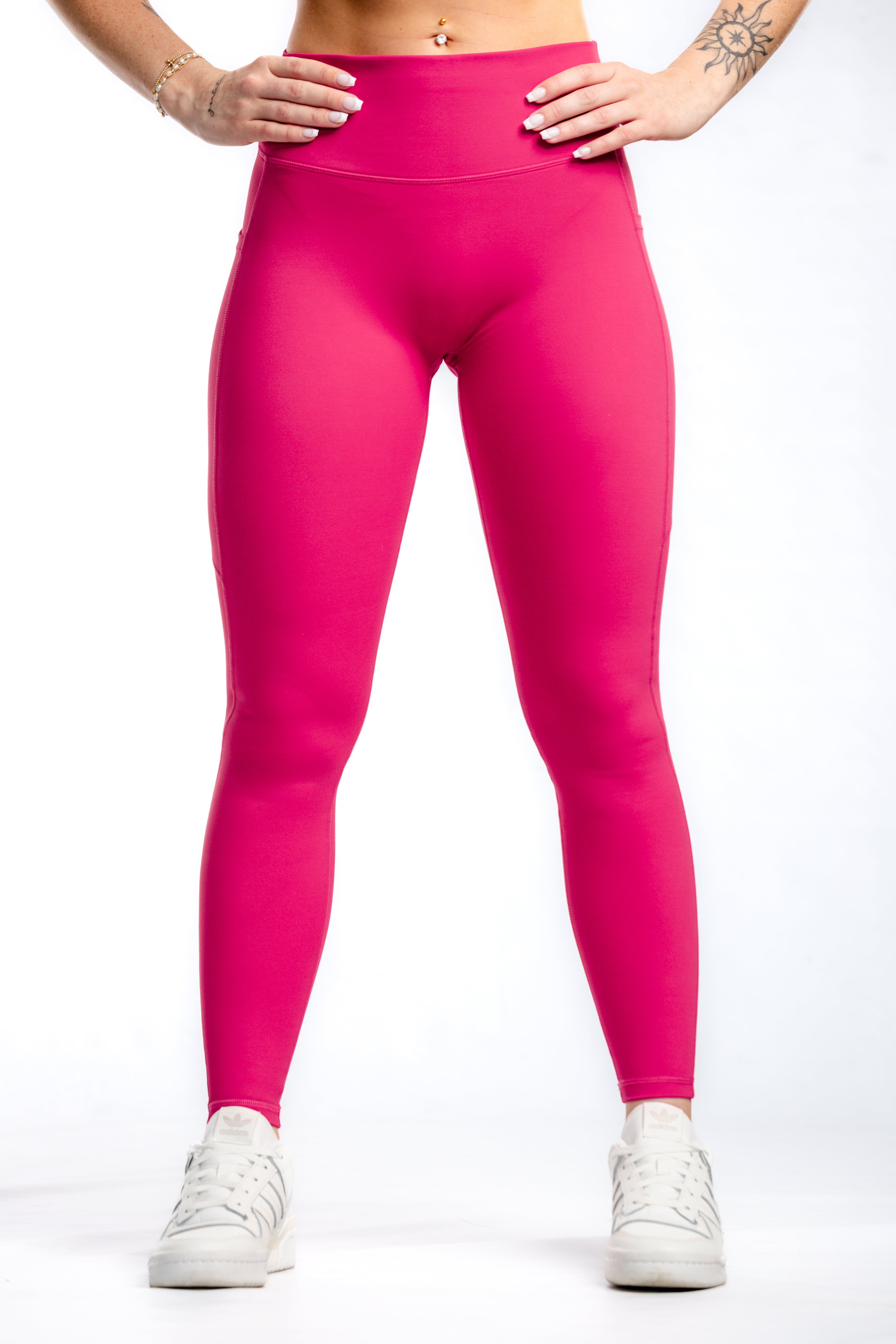Empowered High Waist Leggings with Pockets - Women's Workout Yoga Pants in Magenta | Perfect for Gym, Running & Everyday Comfort