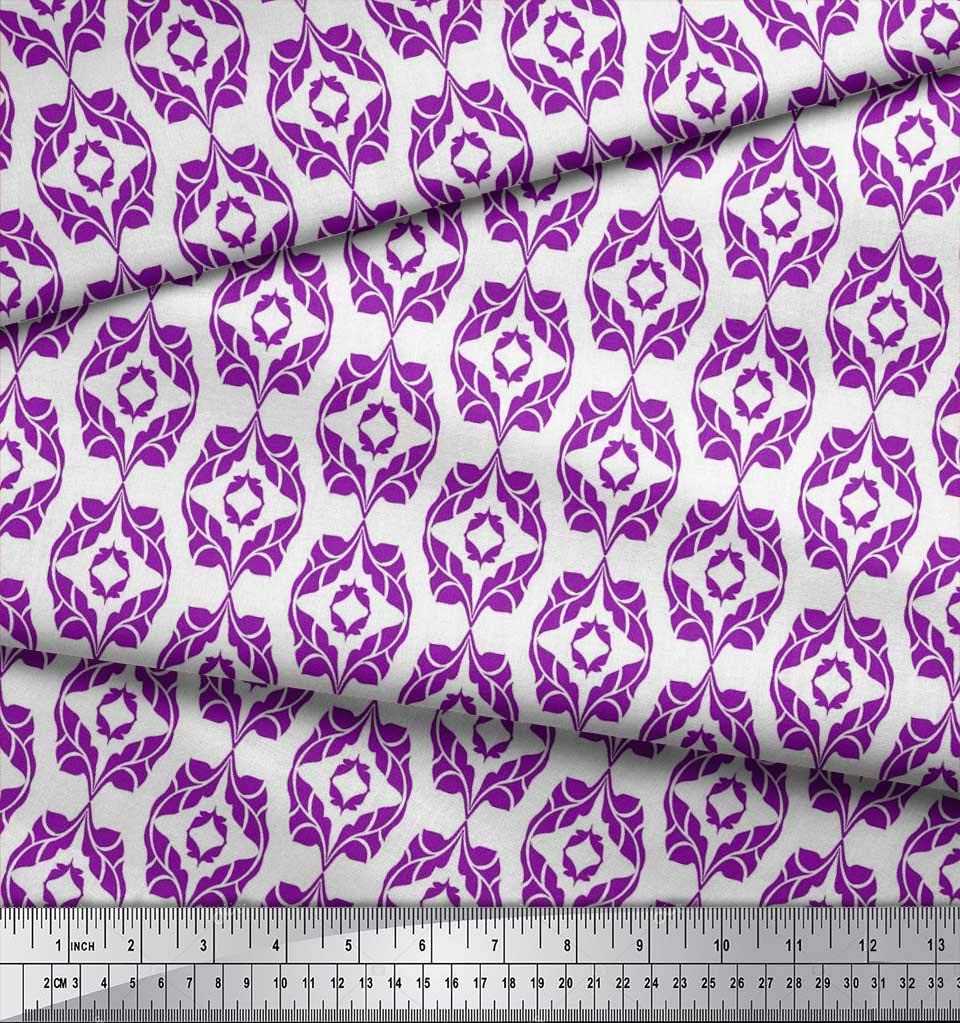 Soimoi Moss Georgette Brown Fabric by The Yard - 42 Inch Wide Ogee Damask Pattern - Timeless Printed Fabric for Dresses, Curtains & Home Decor