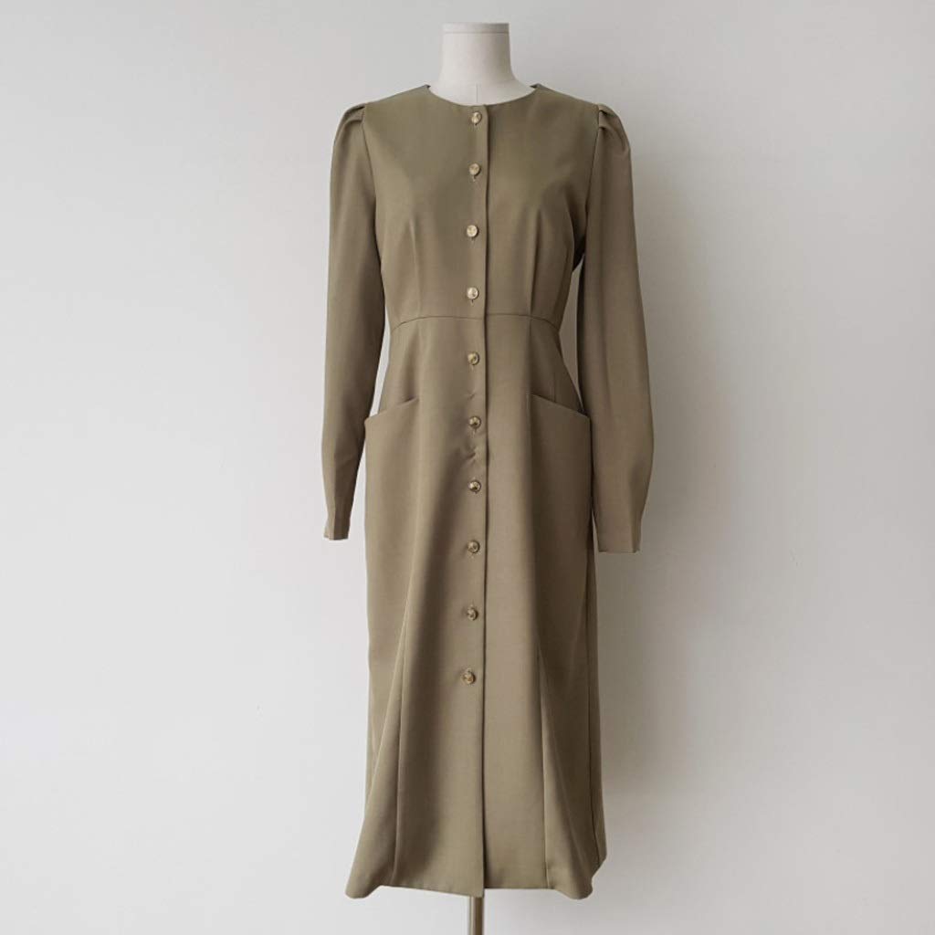 SHYPT Women's Retro Button-Down Shirt Dress - Long Sleeve Solid Color Slim Fit Casual Dress for Spring & Autumn (Medium) | Perfect for Office Wear, Date Nights & Weekend Outings