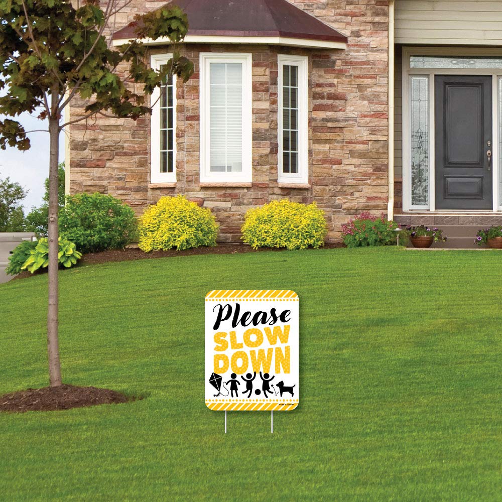 Big Dot of Happiness Please Slow Down Outdoor Lawn Sign - Kids at Play Neighborhood Yard Sign - 1 Piece - Durable Weatherproof Warning Sign for Residential Streets & Driveways
