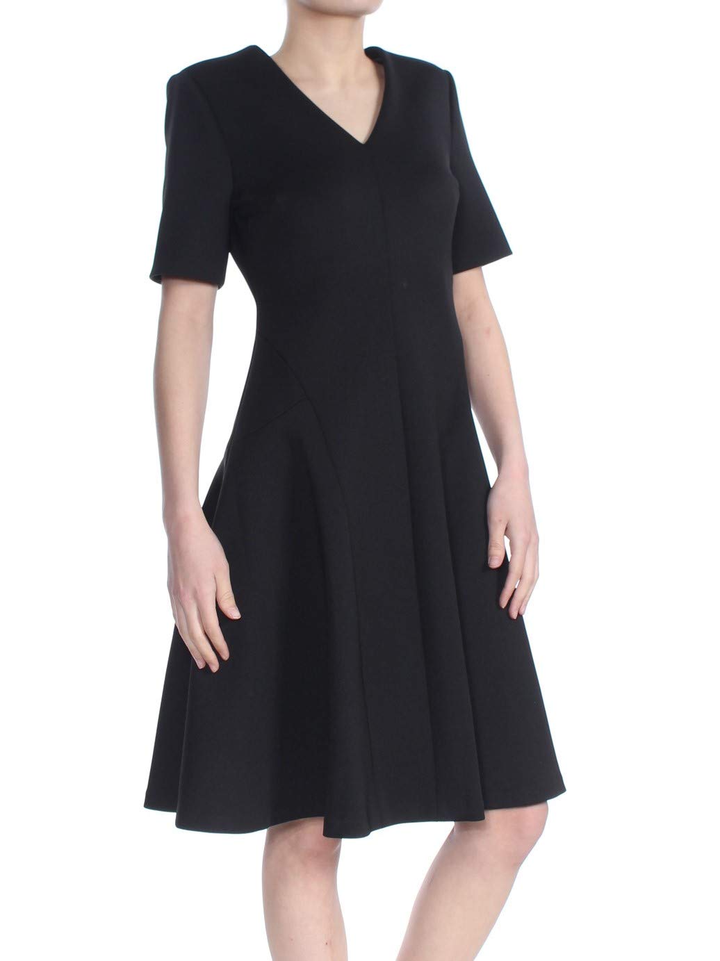 Calvin Klein Women's Solid Scuba Short Sleeve A-Line Dress - Casual Summer Dress for Work, Party & Everyday Wear
