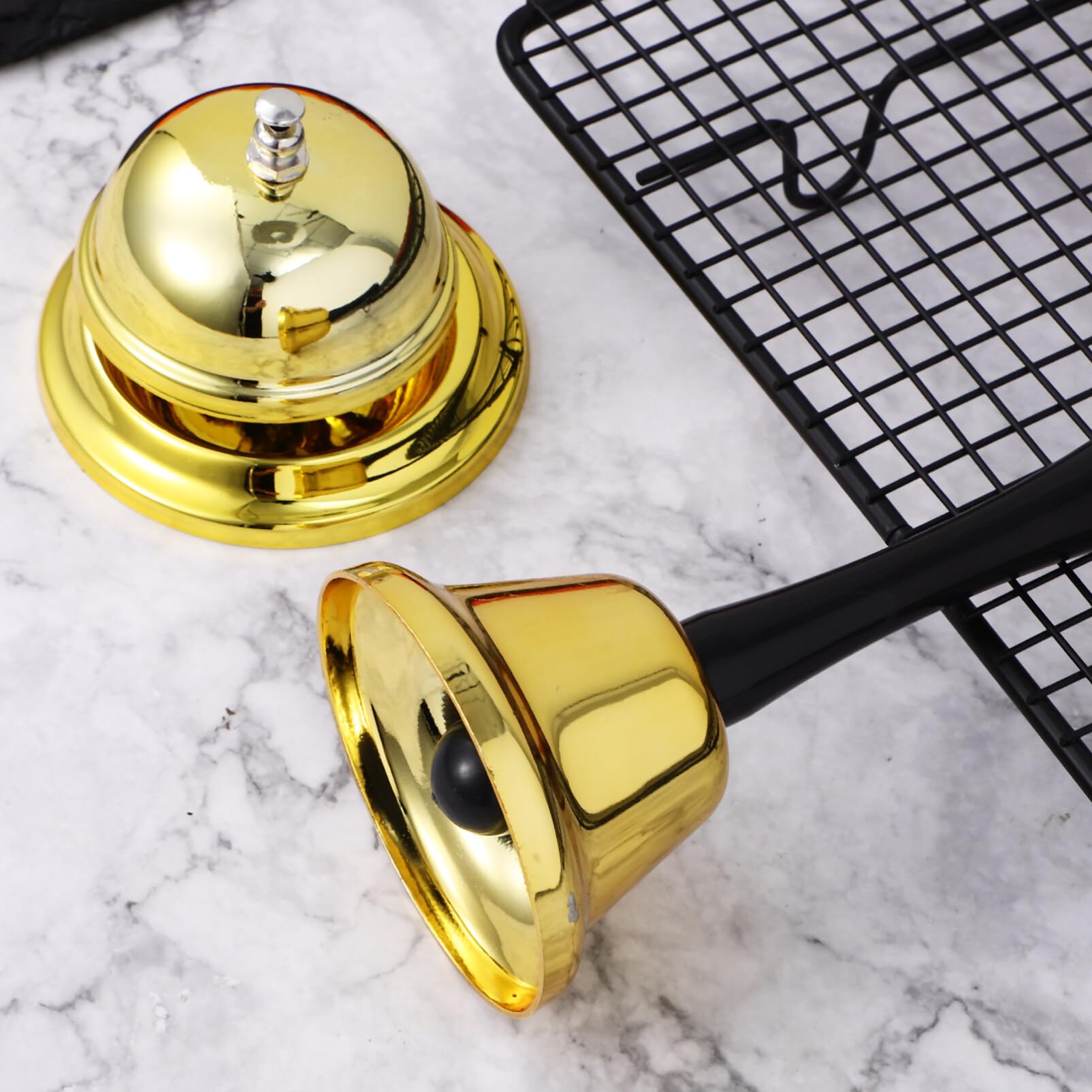 BESPORTBLE 2-Pack Metal Hand Press Desk Bells - Classic Call Bells for Classroom, Restaurant & Hotel Service (Silver) | Perfect for Teachers, Waiters & Receptionists