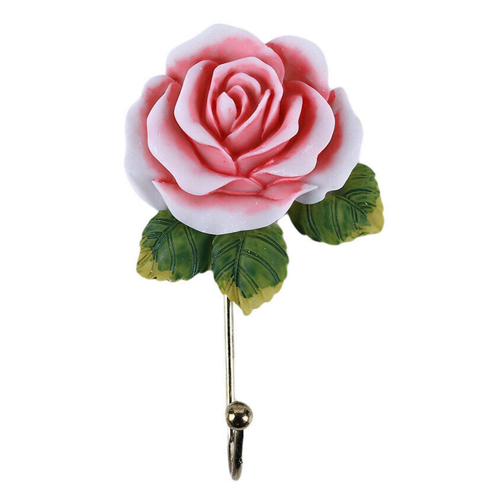 ZZTT Metal Wall Hooks - Rose Flower Resin Coat Hangers for Kitchen, Living Room, Bathroom | Strong Adhesive Wall Mount Hooks for Robes, Towels, Hats, Keys, Dish Cloths & Home Organization
